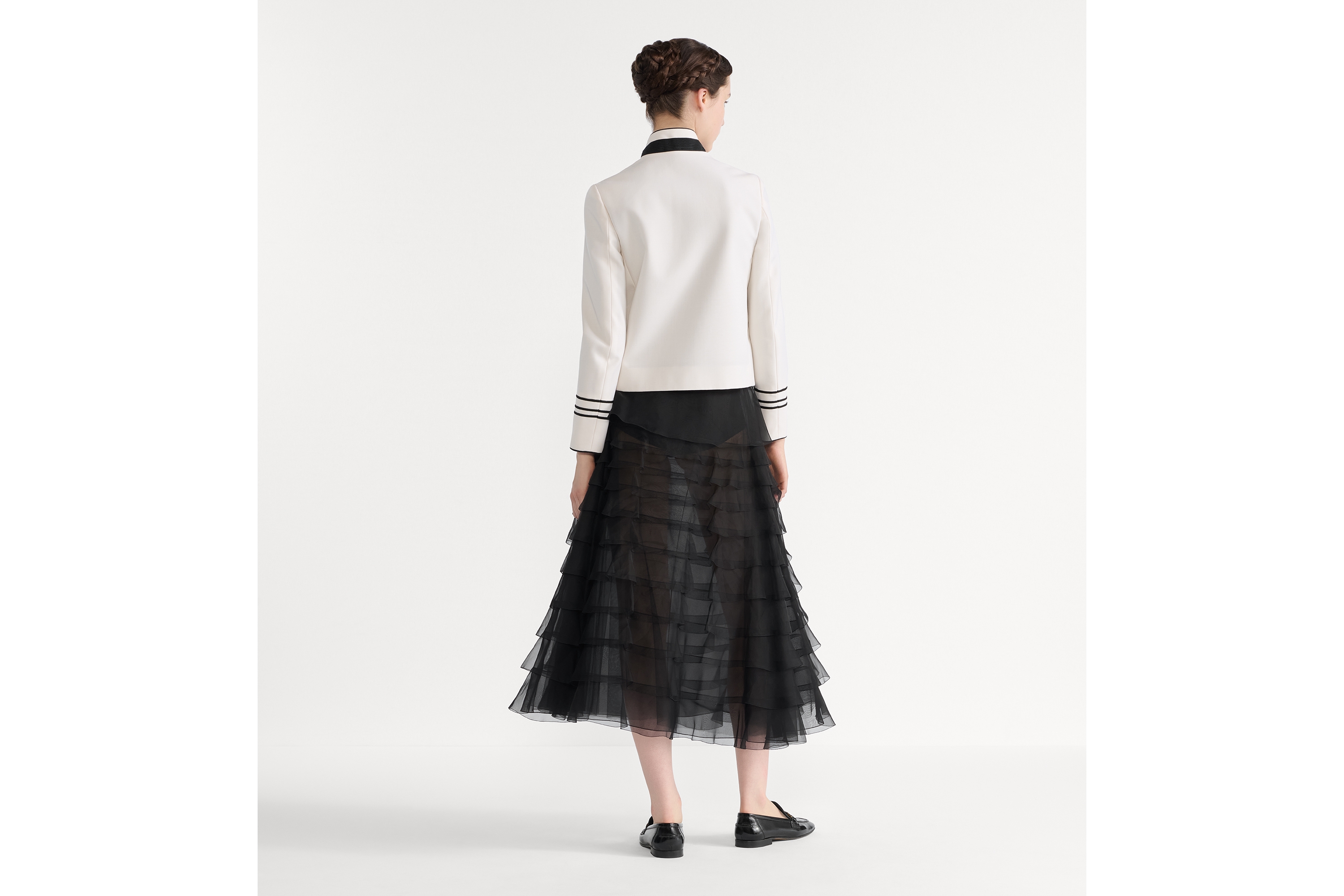 Look Mid-Length Ruffled Skirt Black Silk Organza E03