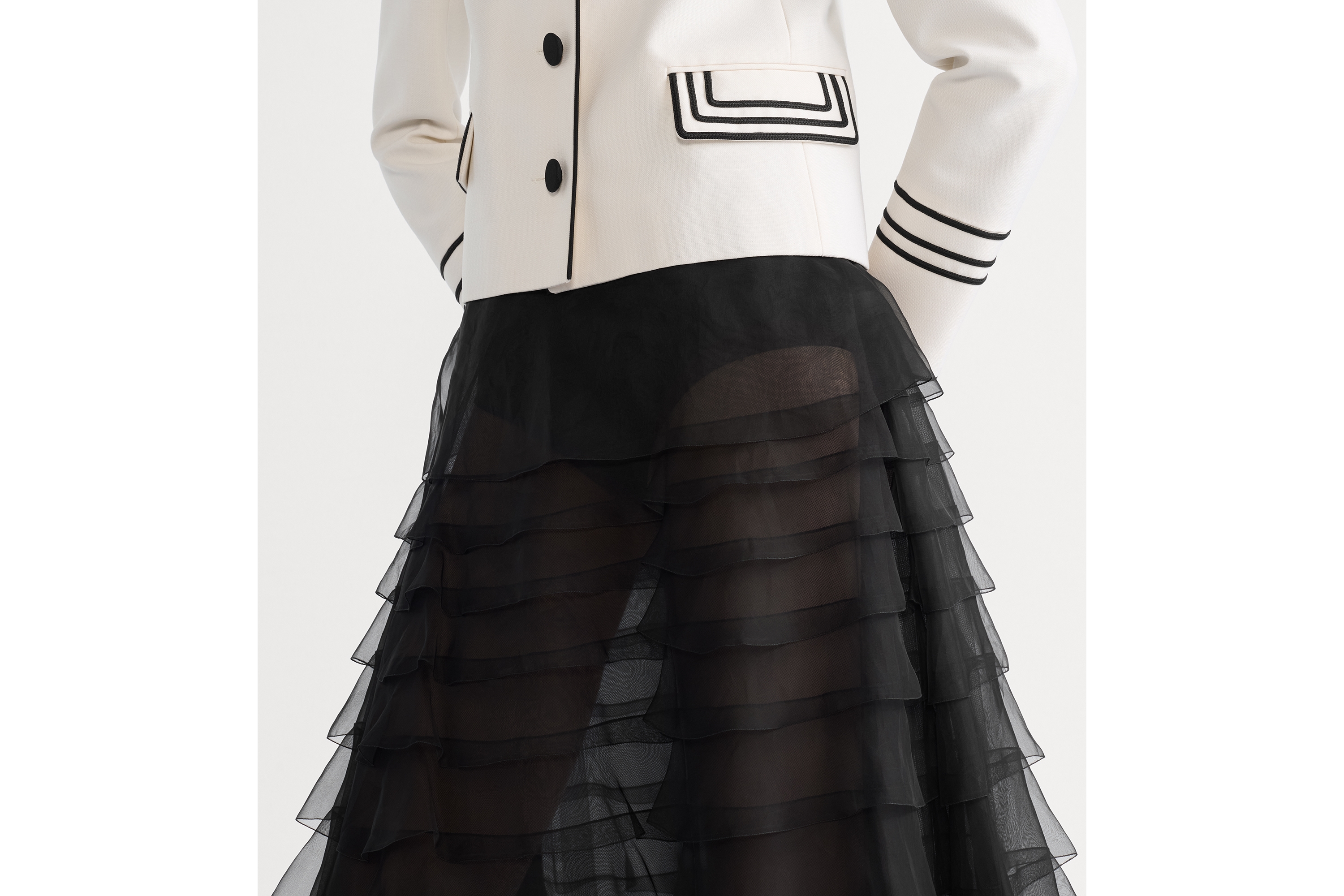 Look Mid-Length Ruffled Skirt Black Silk Organza E13