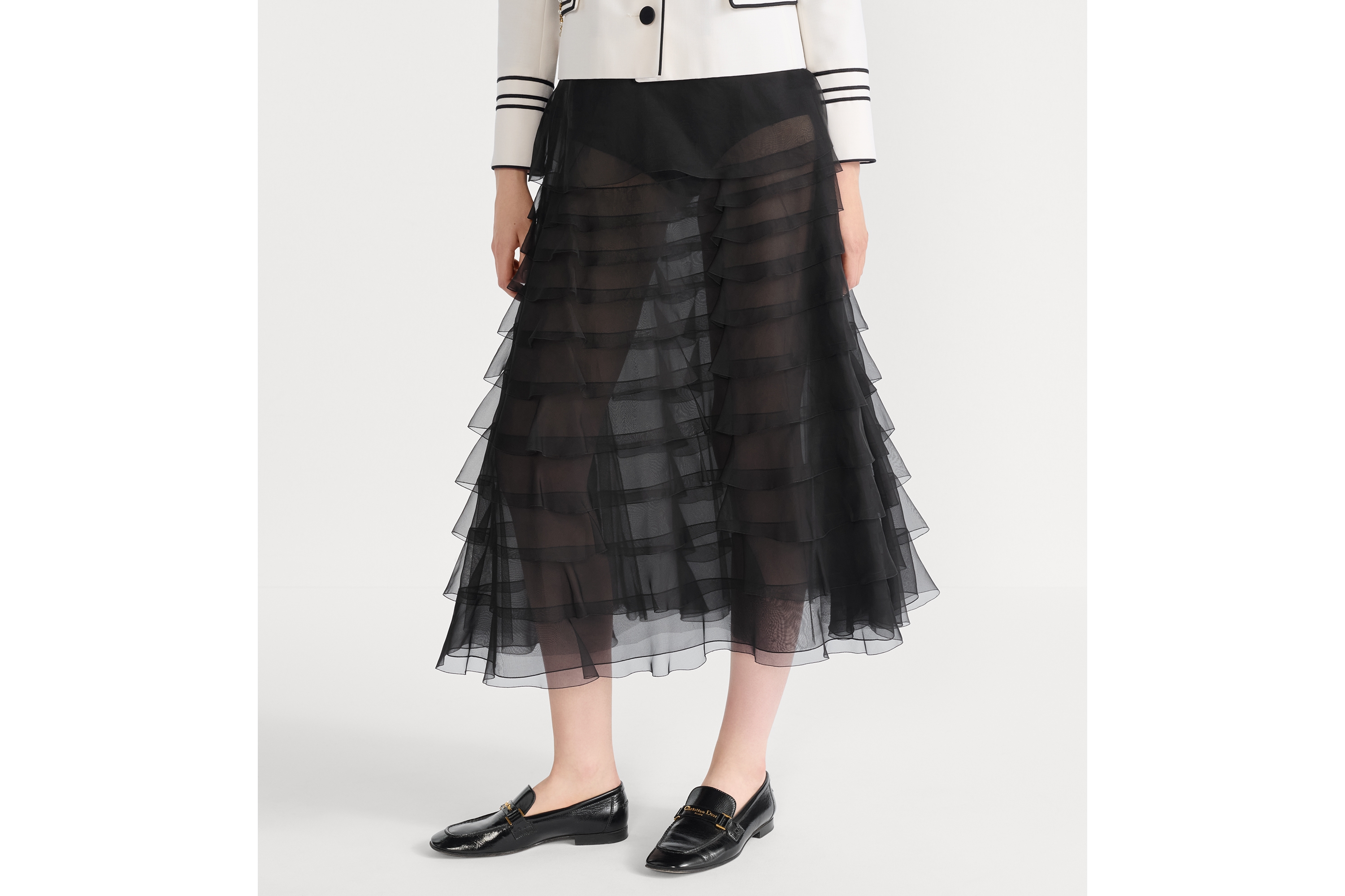 Look Mid-Length Ruffled Skirt Black Silk Organza E14