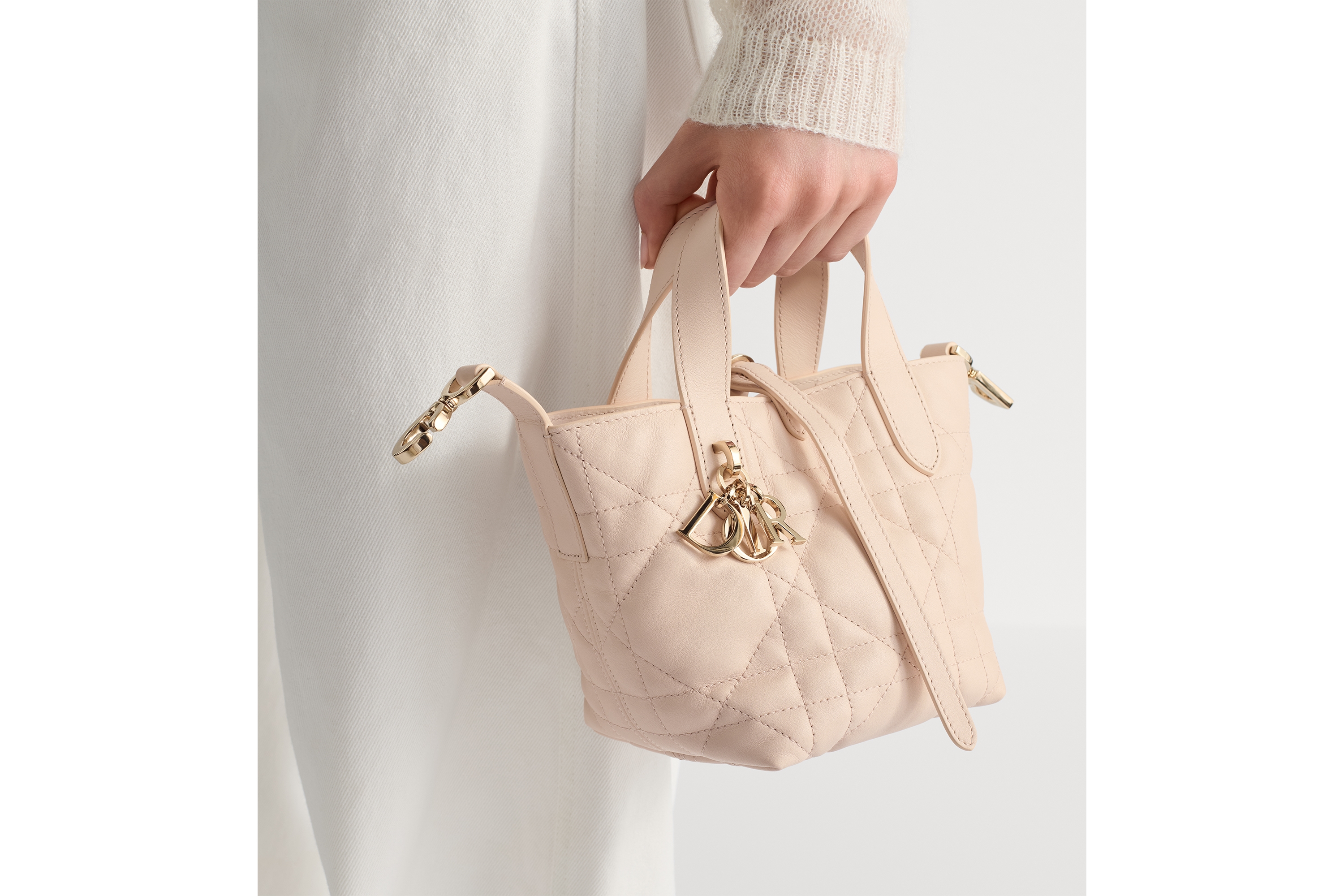 Look Dior Toujours Vertical Nano Tote Bag Sandstone Pink Macrocannage Calfskin E17