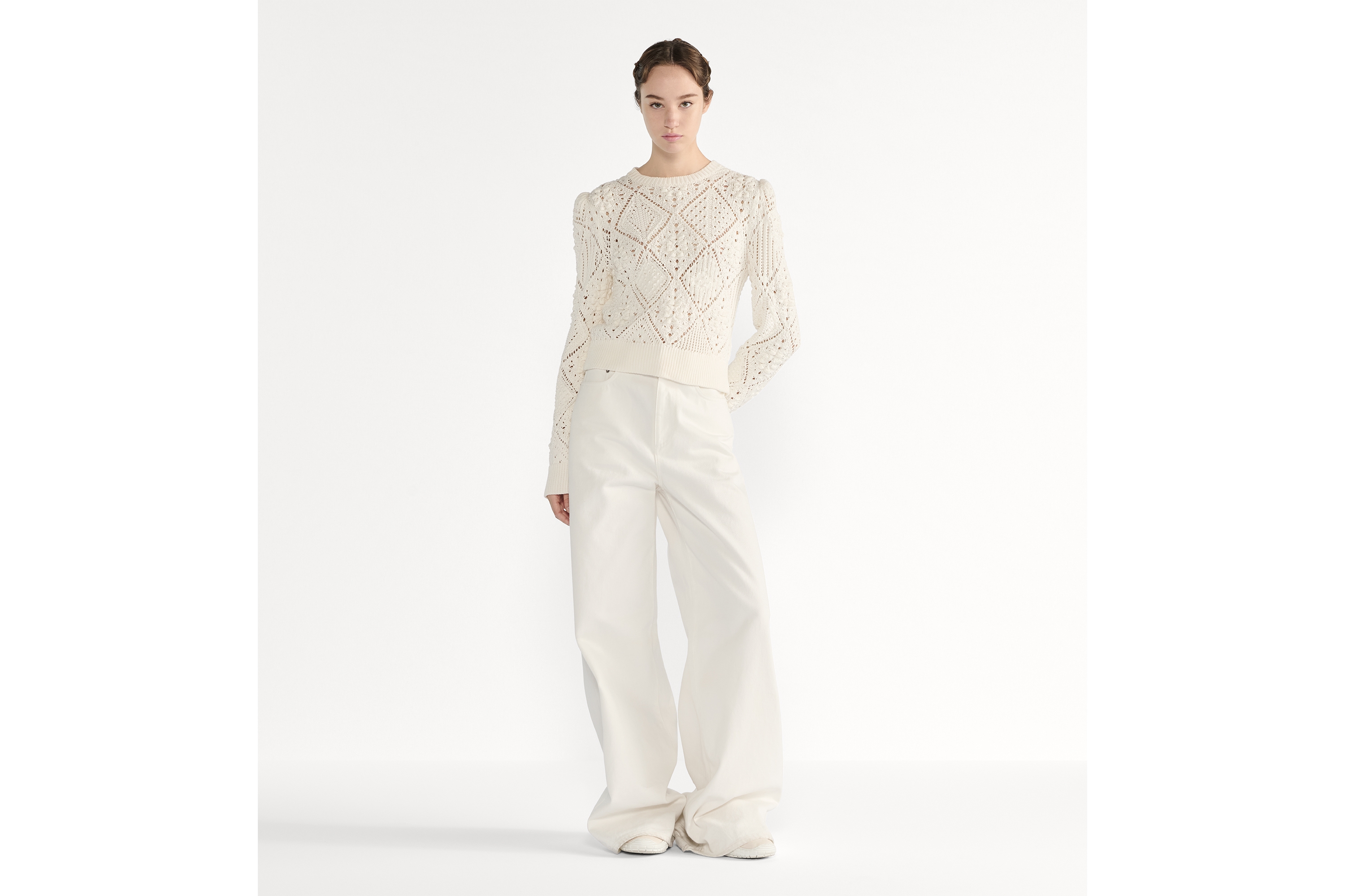 毛衣 白色鏤空純棉針織布 E01