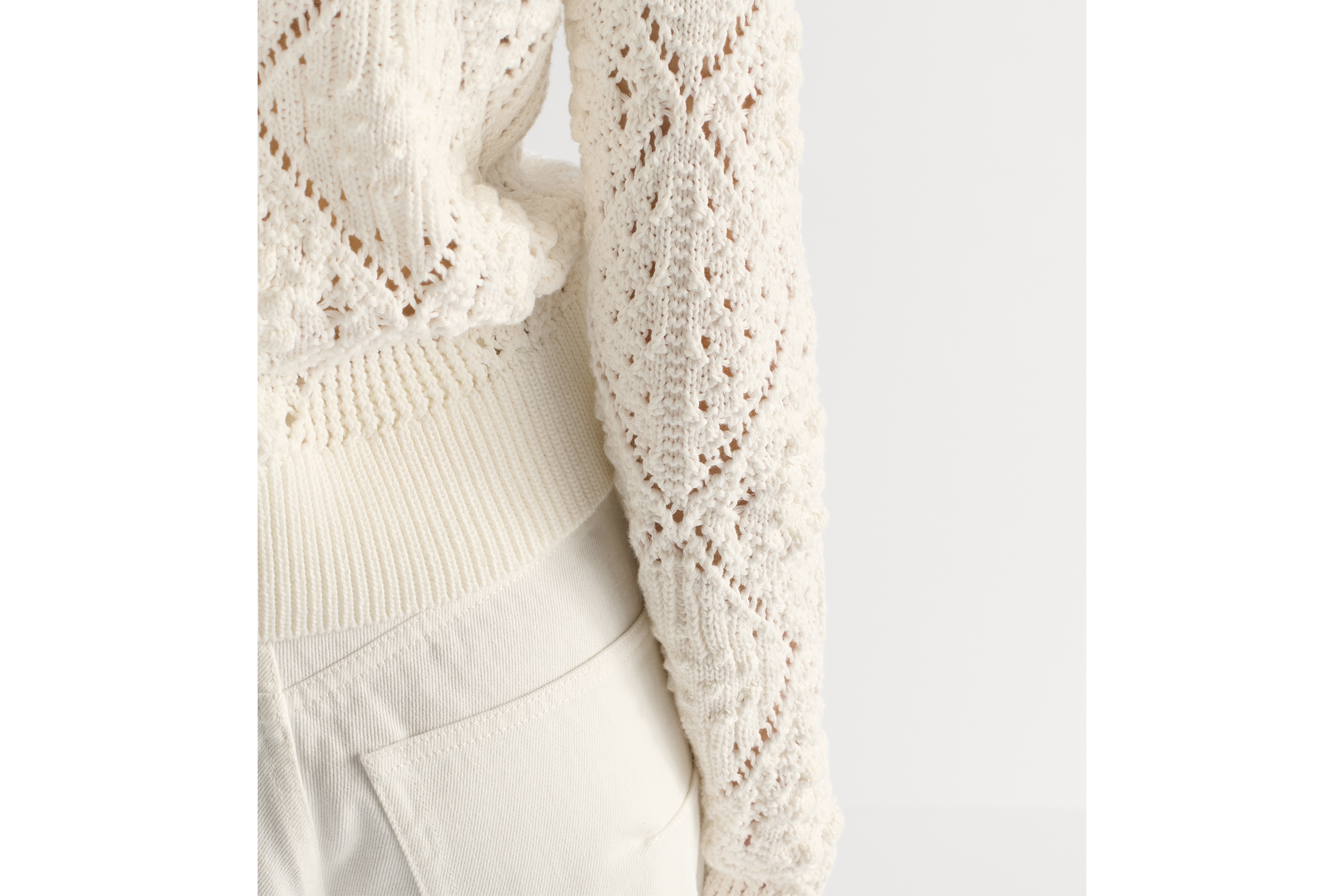 Look Sweater White Openwork Cotton Knit E10