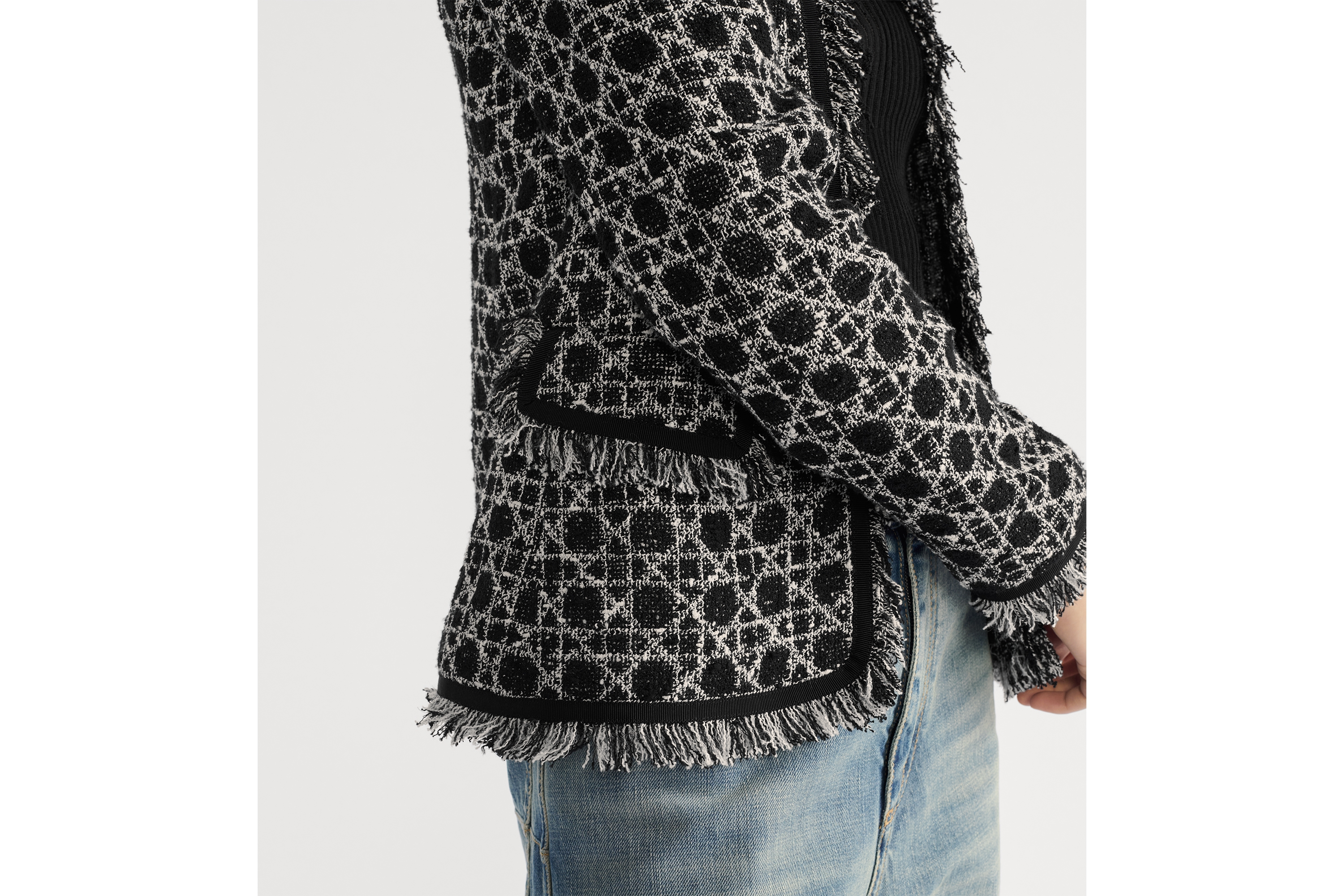 Look Macrocannage Regular-Fit Jacket Black and White Cotton-Blend Tweed Knit E11