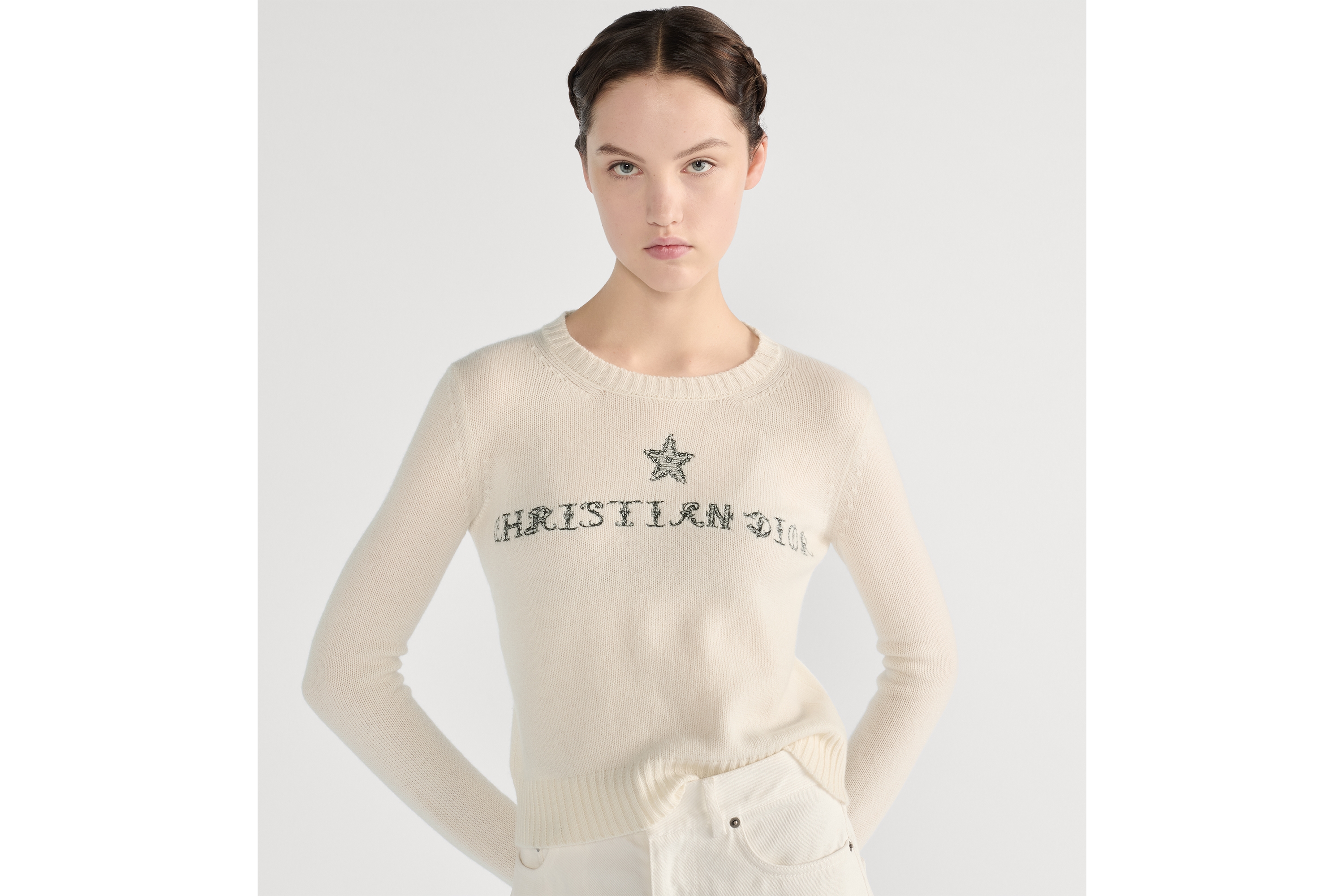 look_image_alt_prefix Trui Gebreid van wit kasjmier met zwart Dior Alphabet-motief E04