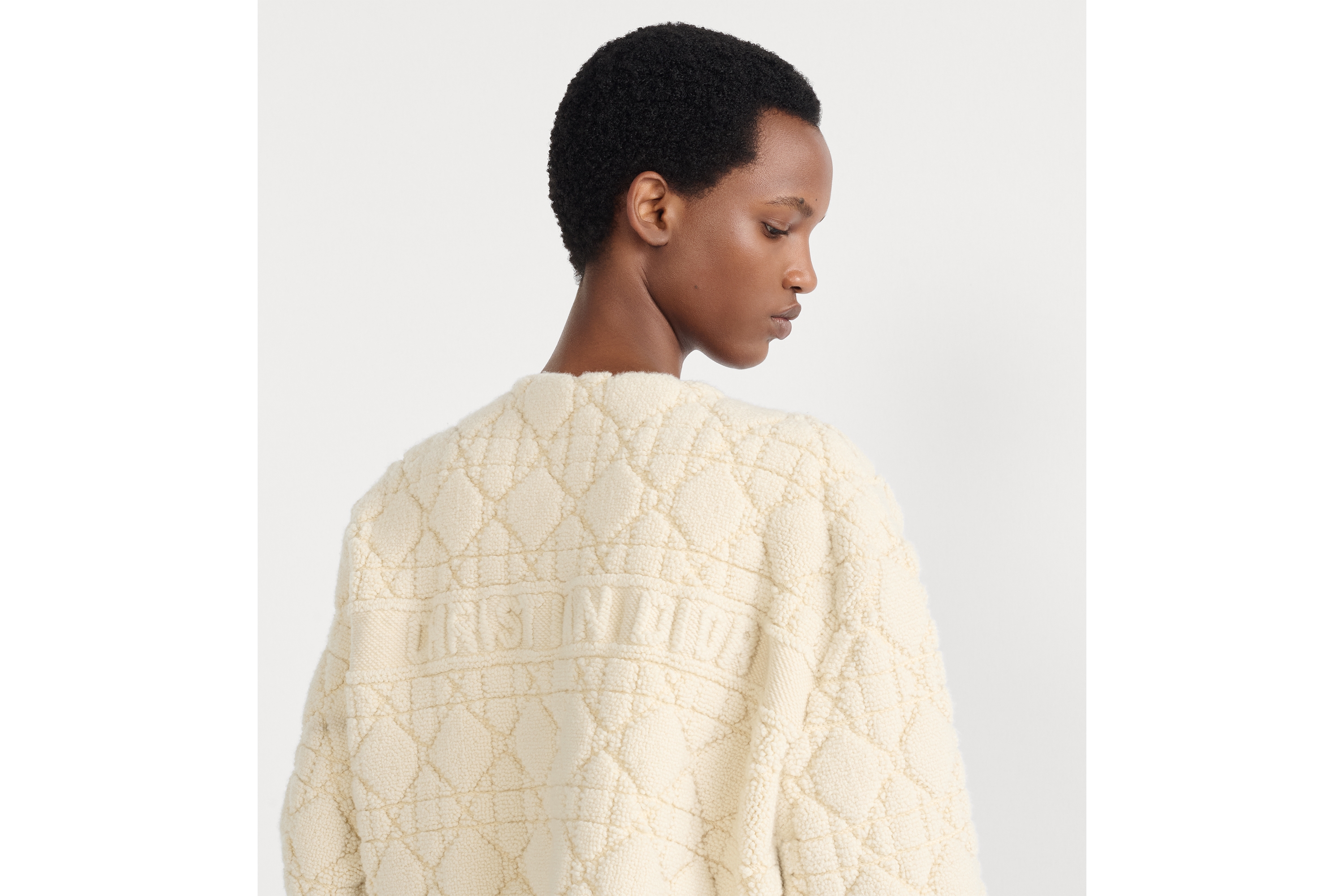 Look DiorAlps Cannage Jacket White Wool-Cashmere-Blend Knit E06