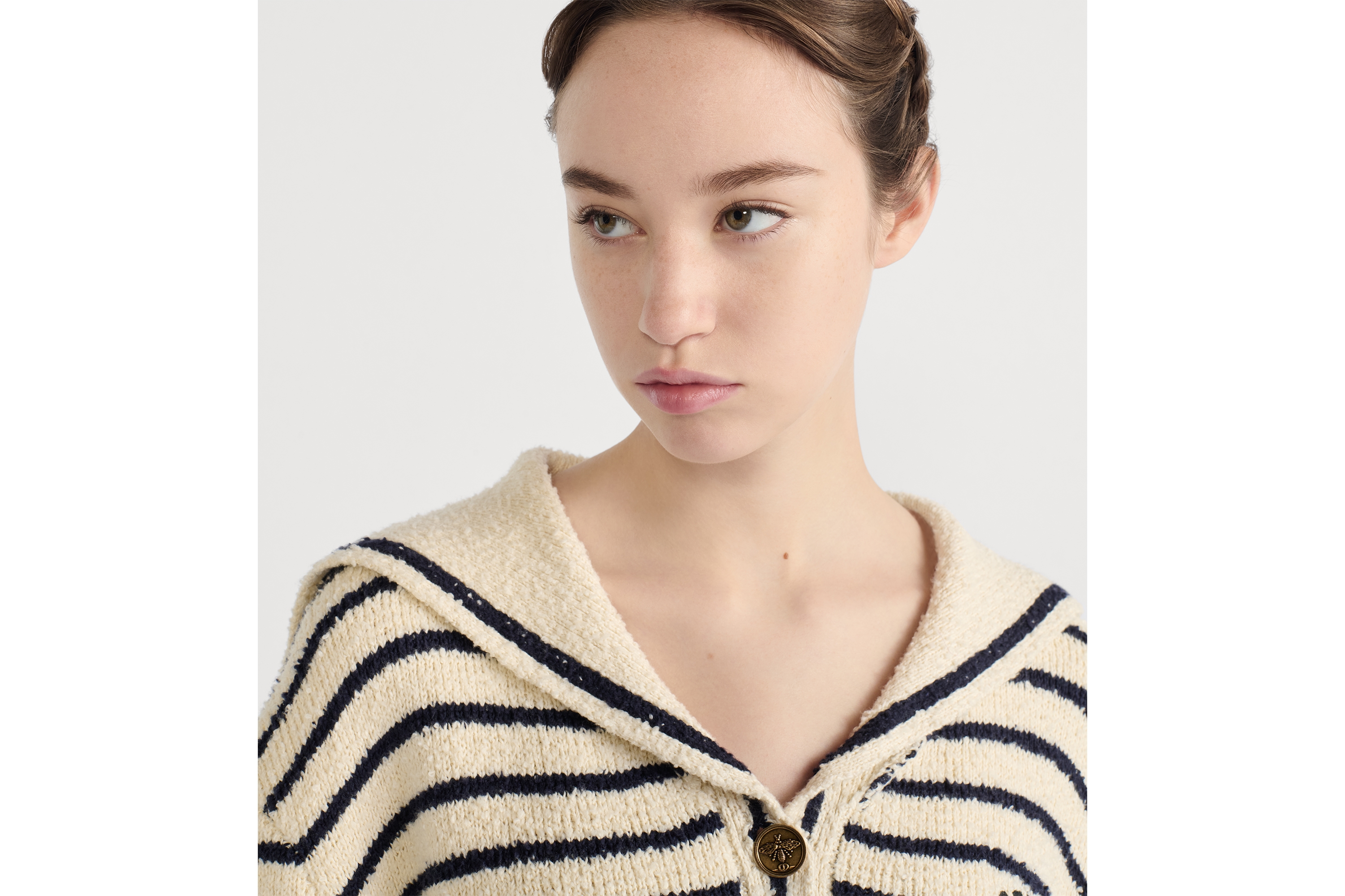 Dior Marinière Cardigan with Sailor Collar White and Navy Blue