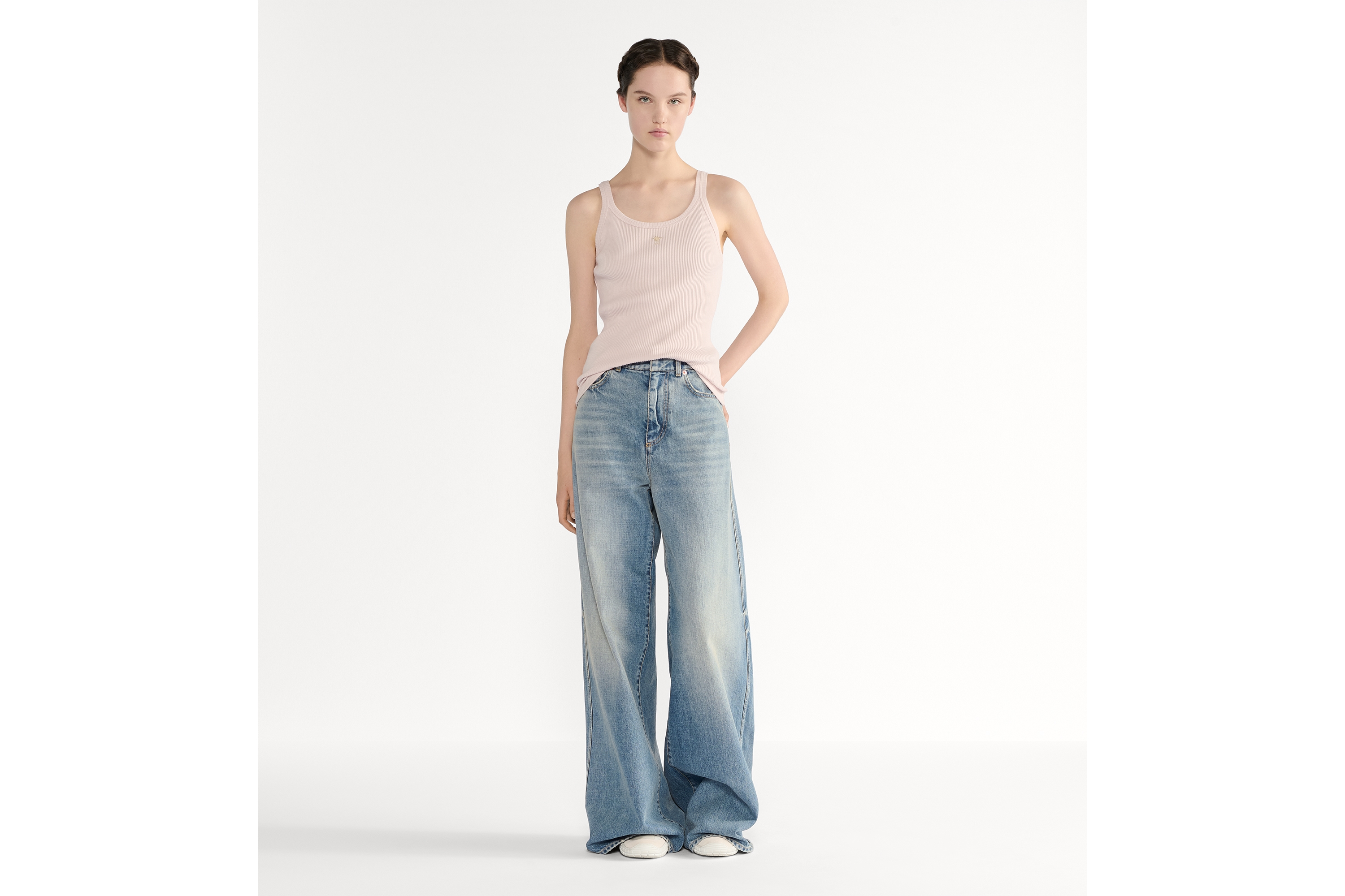 Regata Jérsei de algodão canelado rosa-claro E01