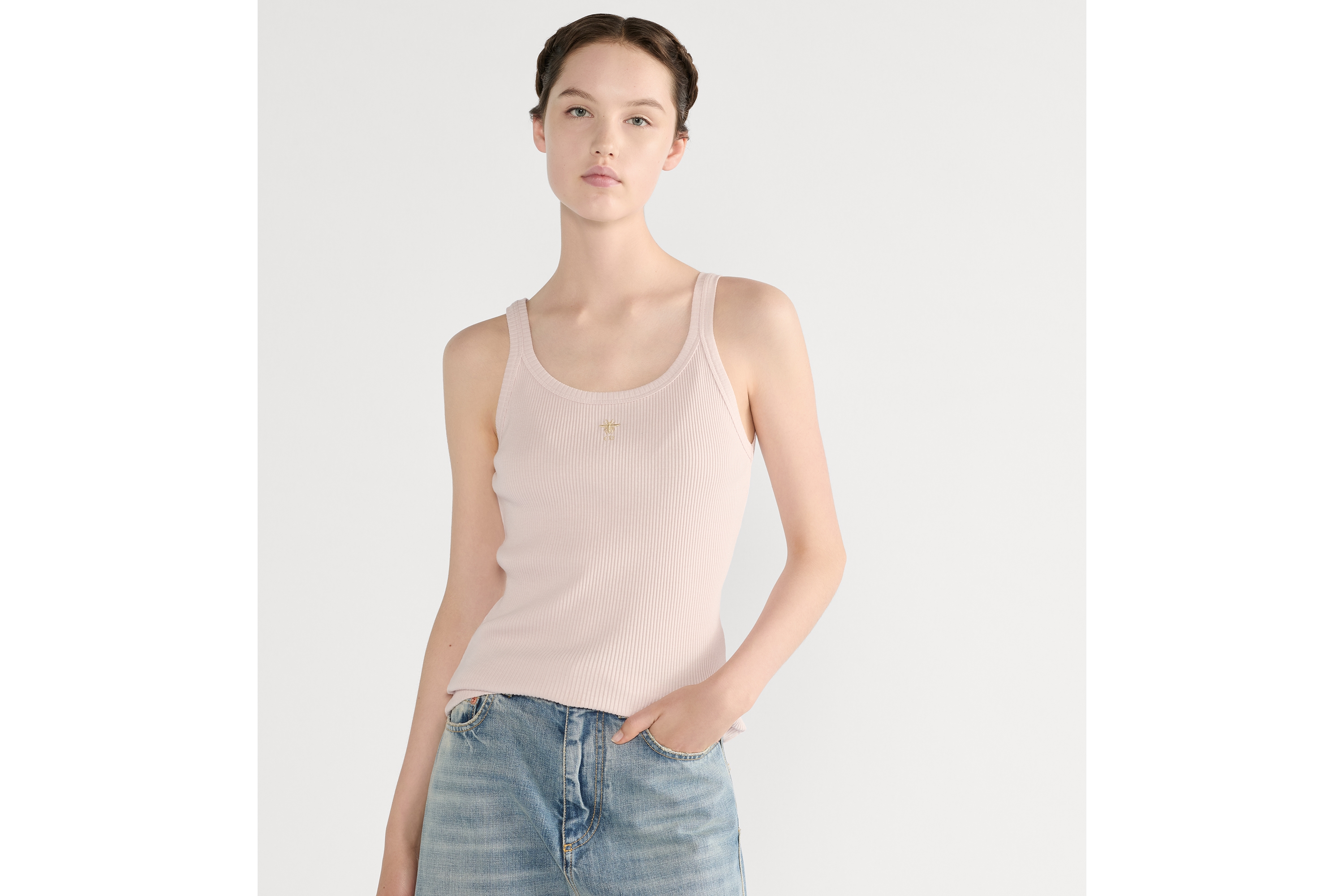 Regata Jérsei de algodão canelado rosa-claro E04