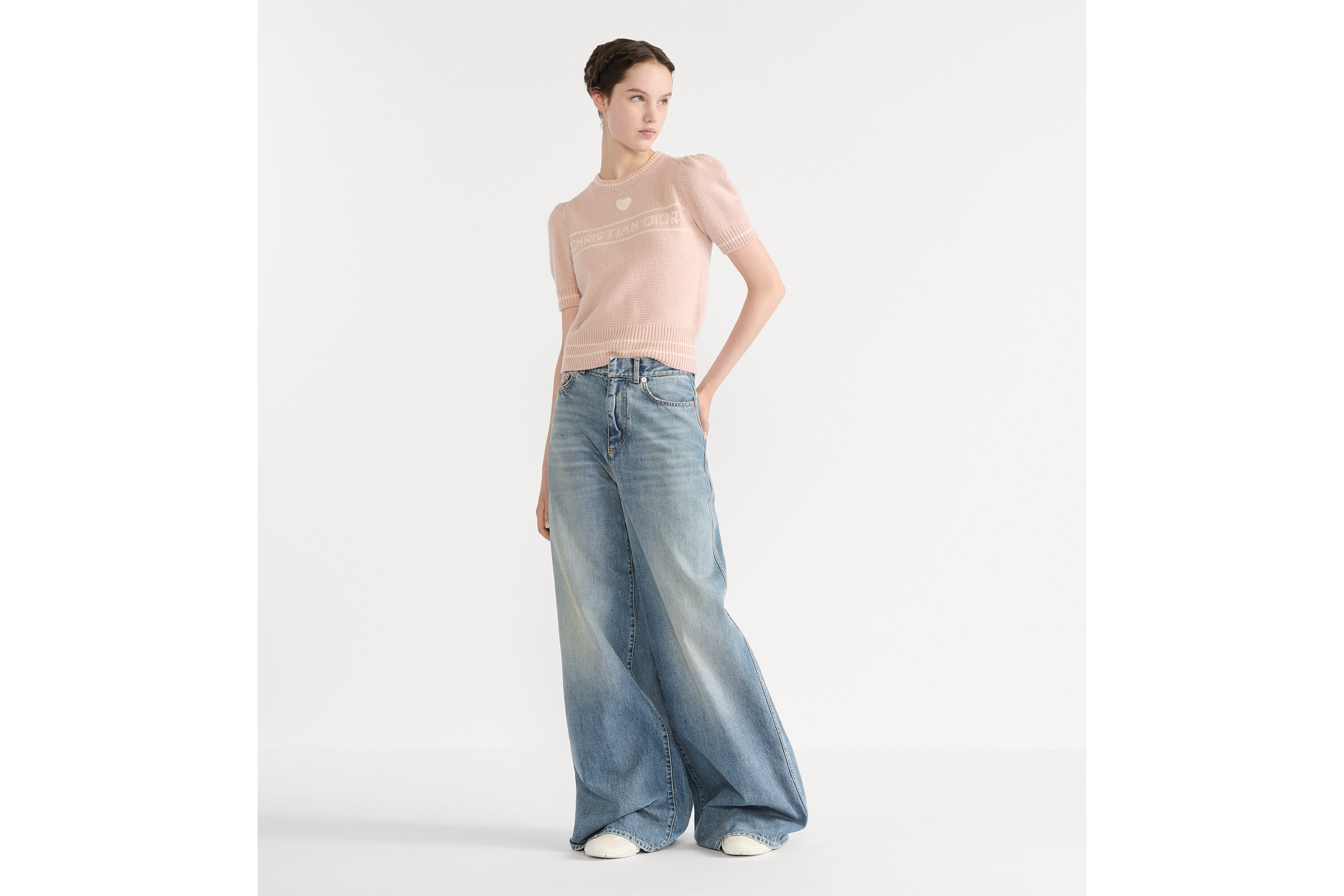 Look Short-Sleeved Sweater Pink Virgin Wool-Cashmere Knit E01