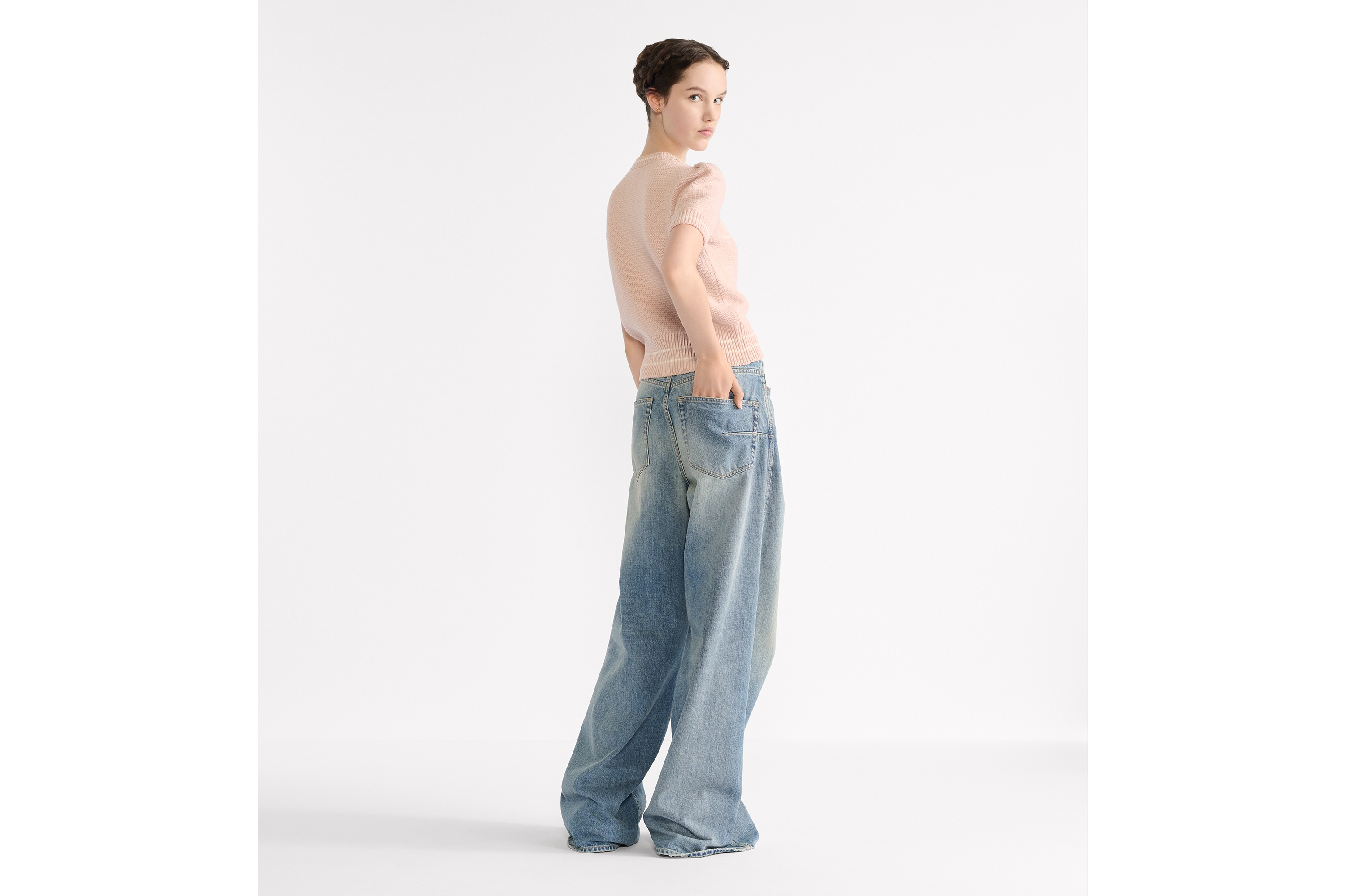 Look Short-Sleeved Sweater Pink Virgin Wool-Cashmere Knit E03