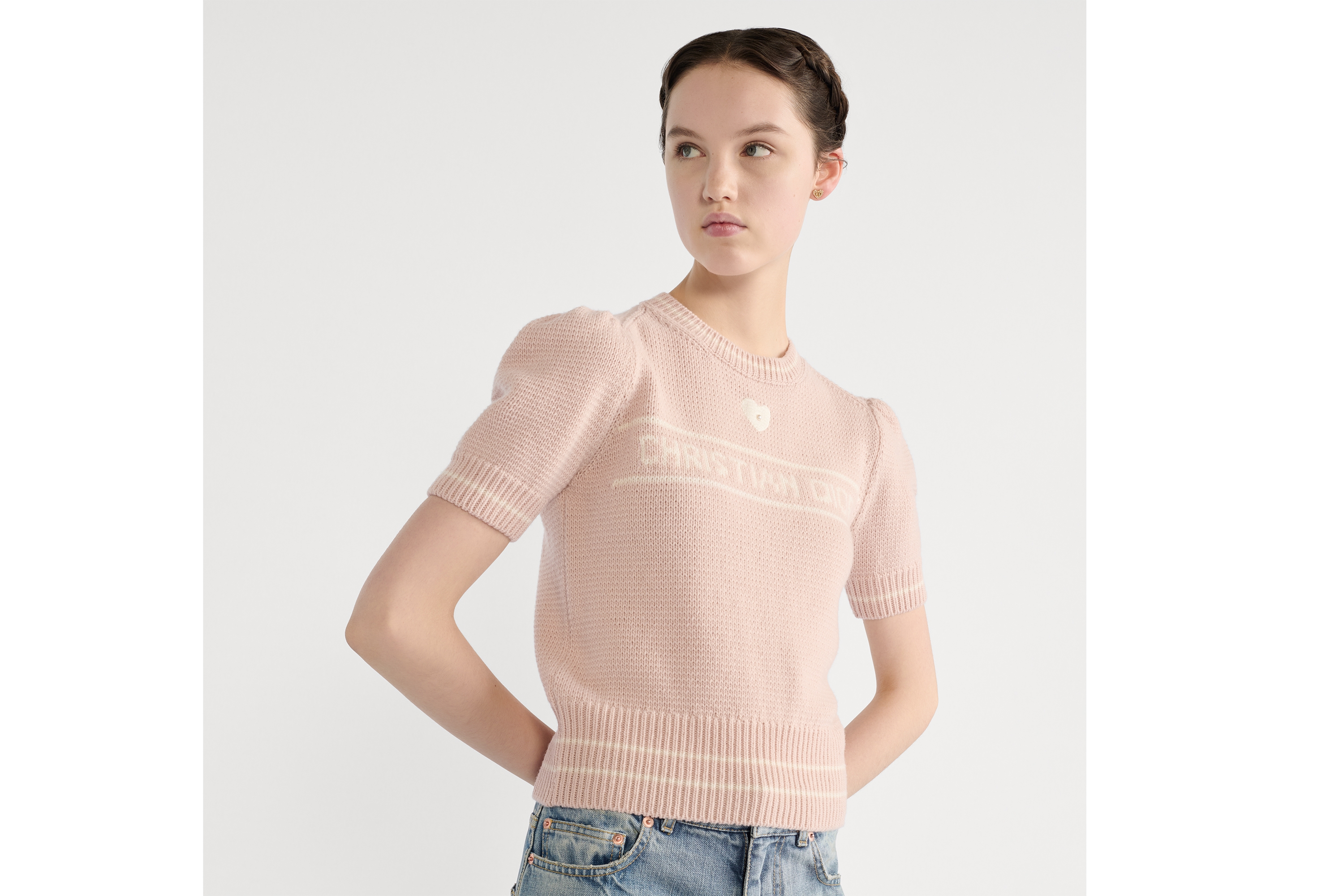 Look Short-Sleeved Sweater Pink Virgin Wool-Cashmere Knit E04