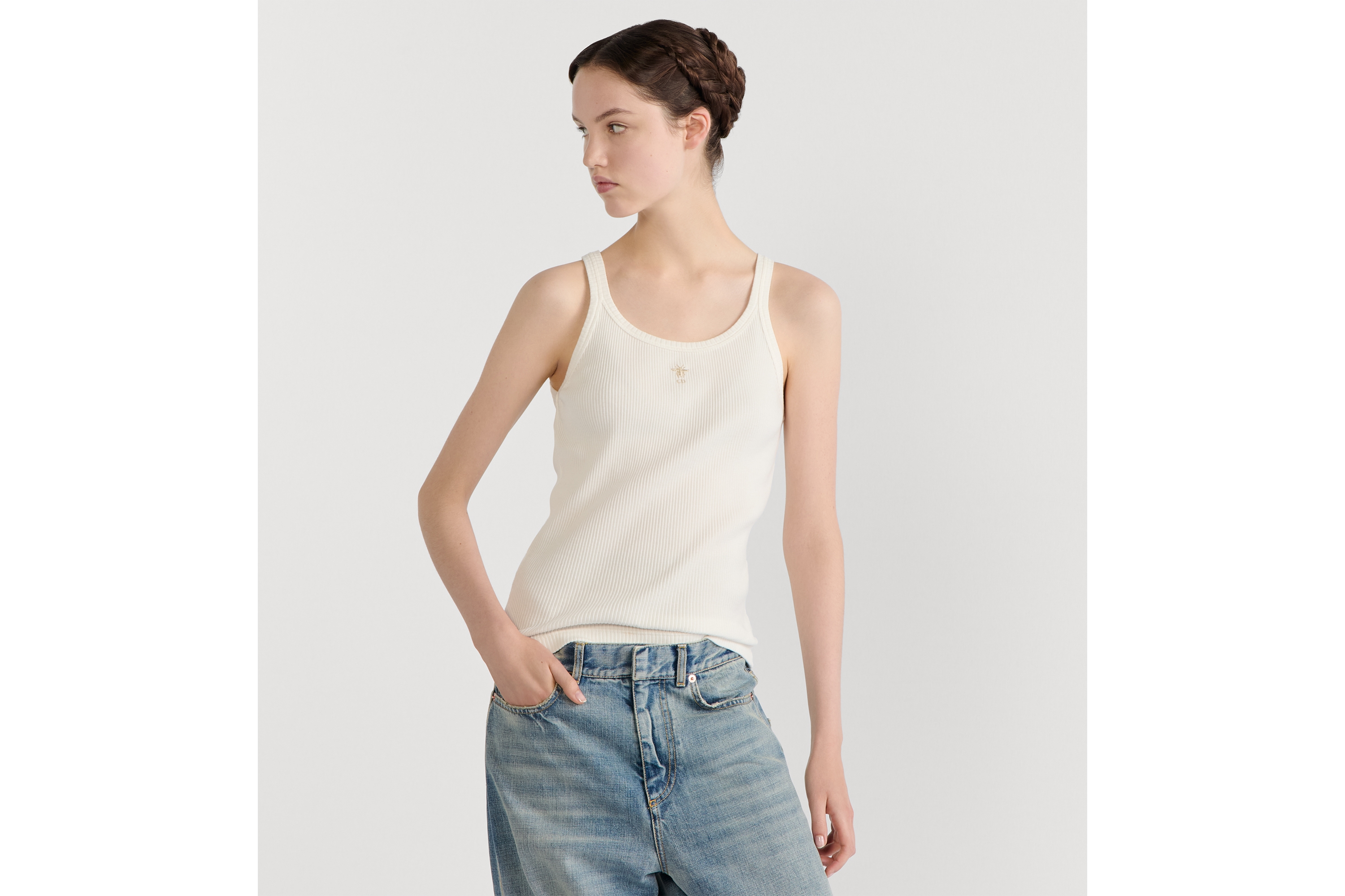 Regata Jérsei de algodão e linho canelado cru E04