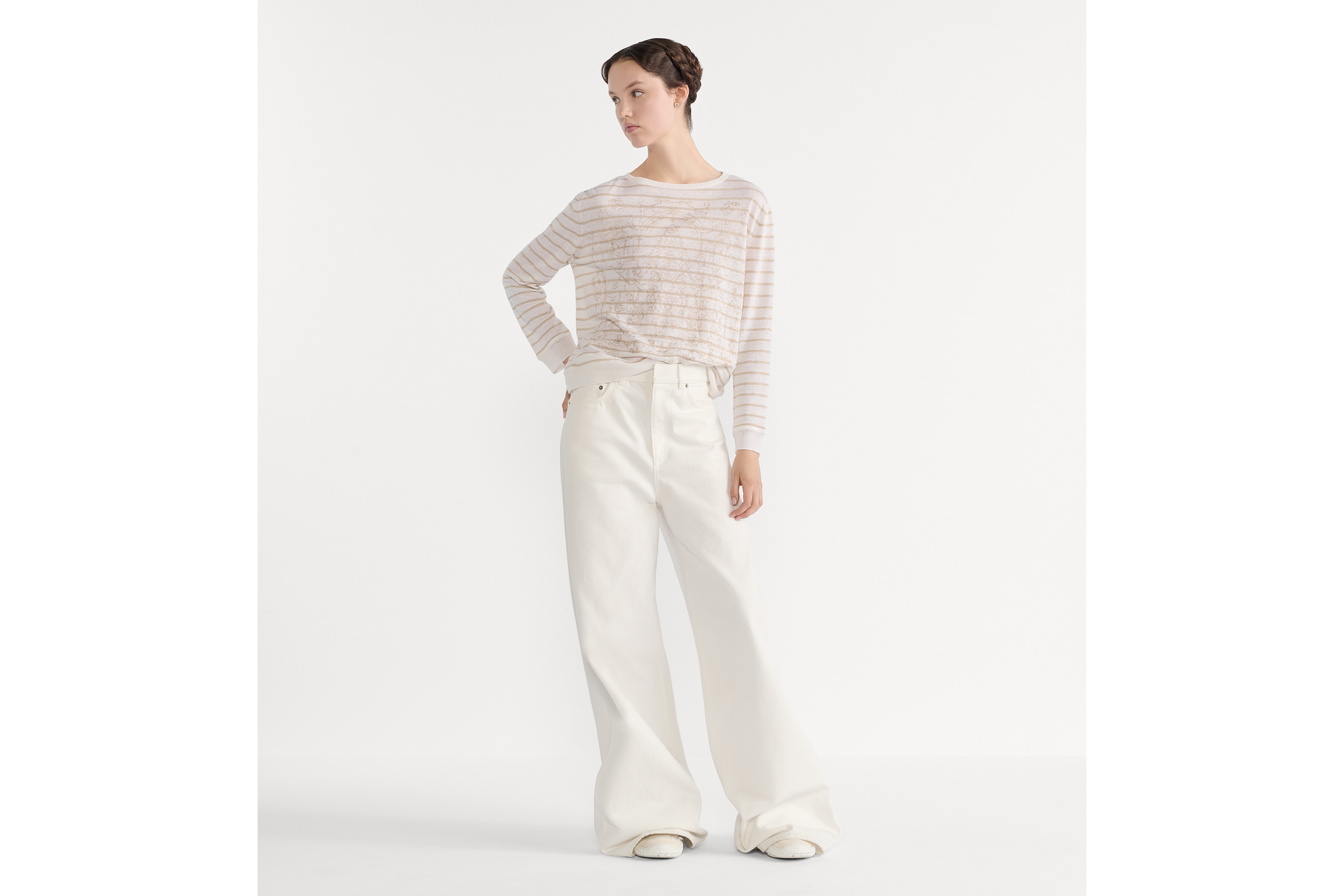 Dior Marinière 毛衣 米白色亞麻布、羊絨絲綢混紡針織配金色色調 Dioresque Stella 主題圖案 E01