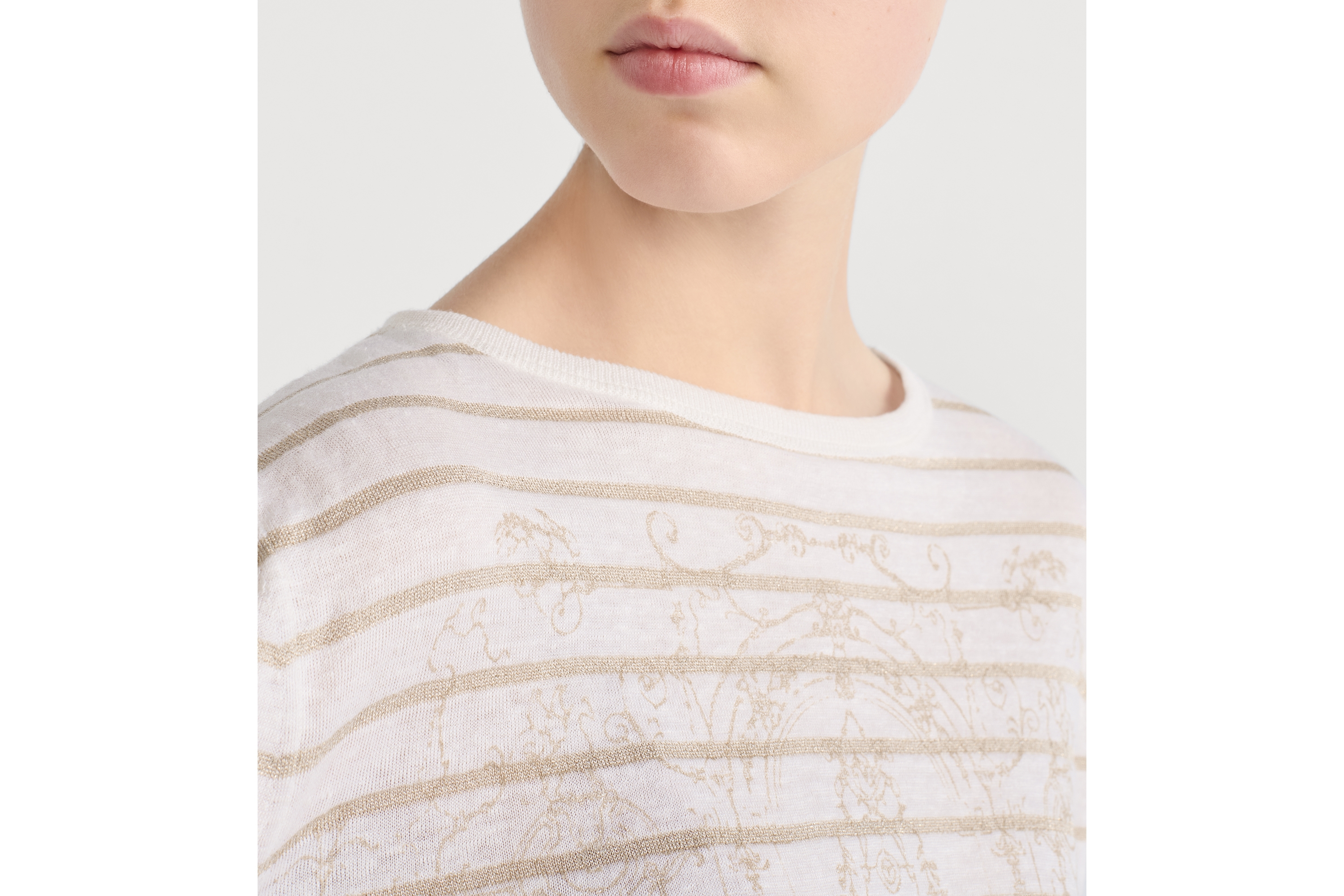 Dior Marinière 毛衣 米白色亞麻布、羊絨絲綢混紡針織配金色色調 Dioresque Stella 主題圖案 E12