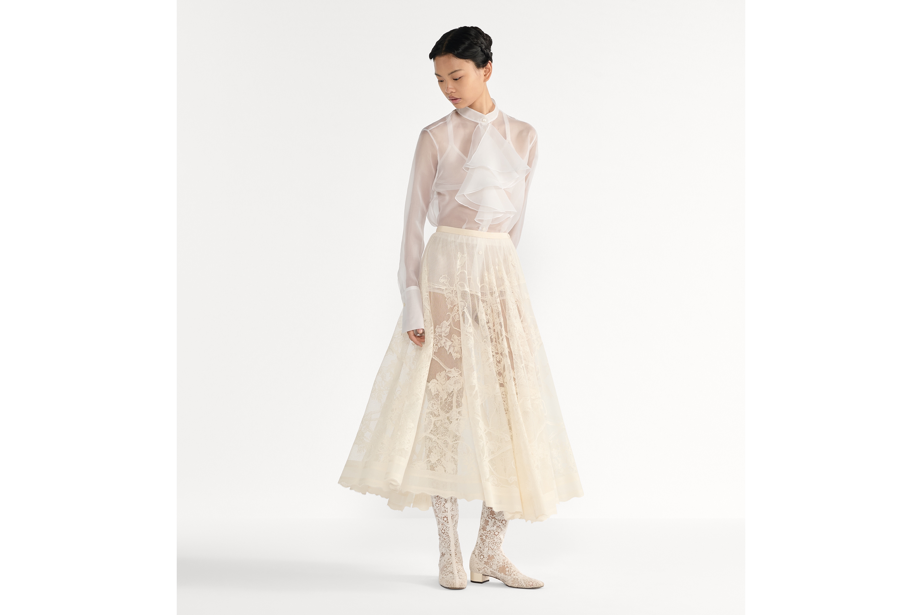 DIOR | フレア ミディスカート Jardin D-Étoile コットンブレンド レース