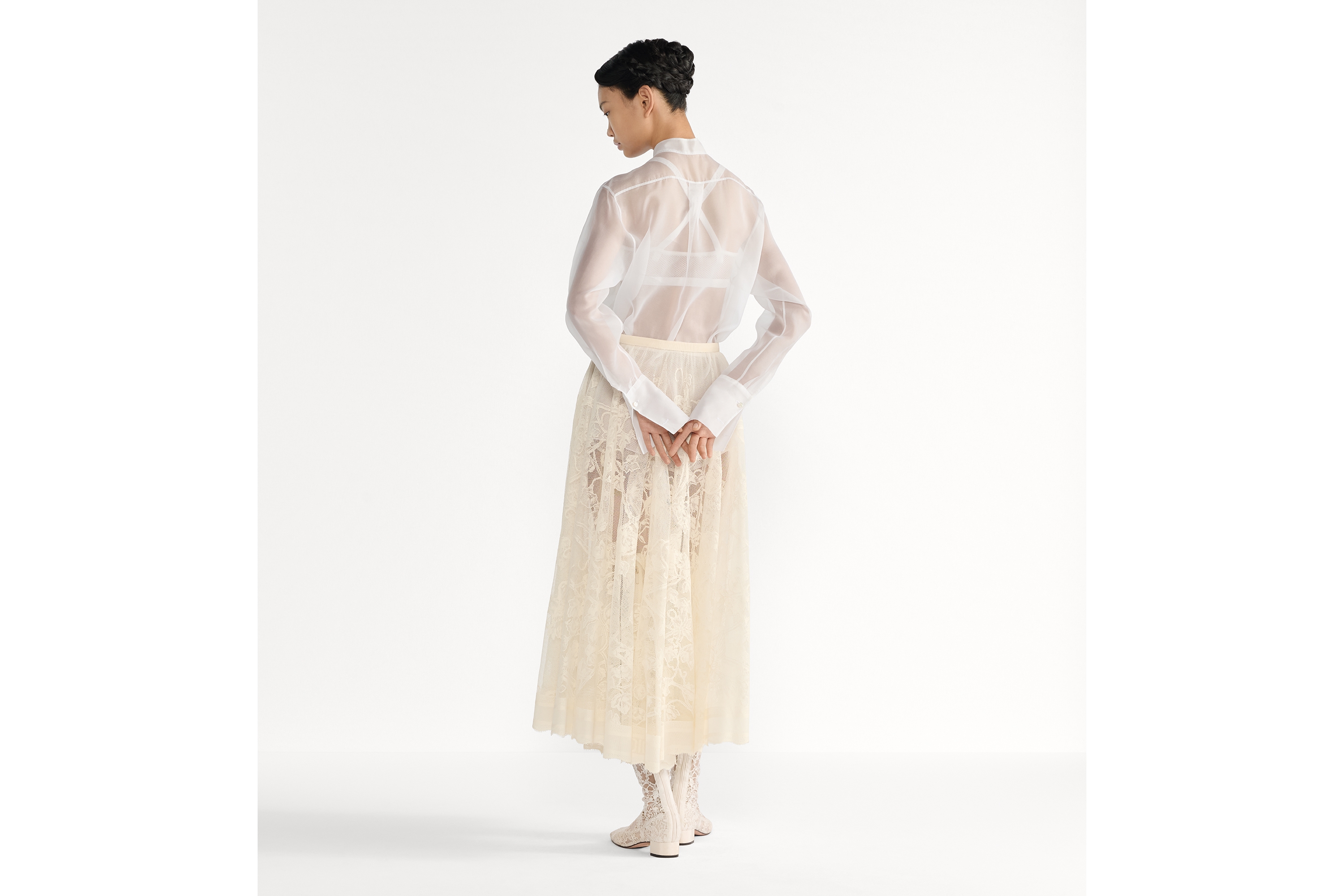 Mid-Length Flared Skirt Ecru Jardin D-Étoile Cotton-Blend Lace E03