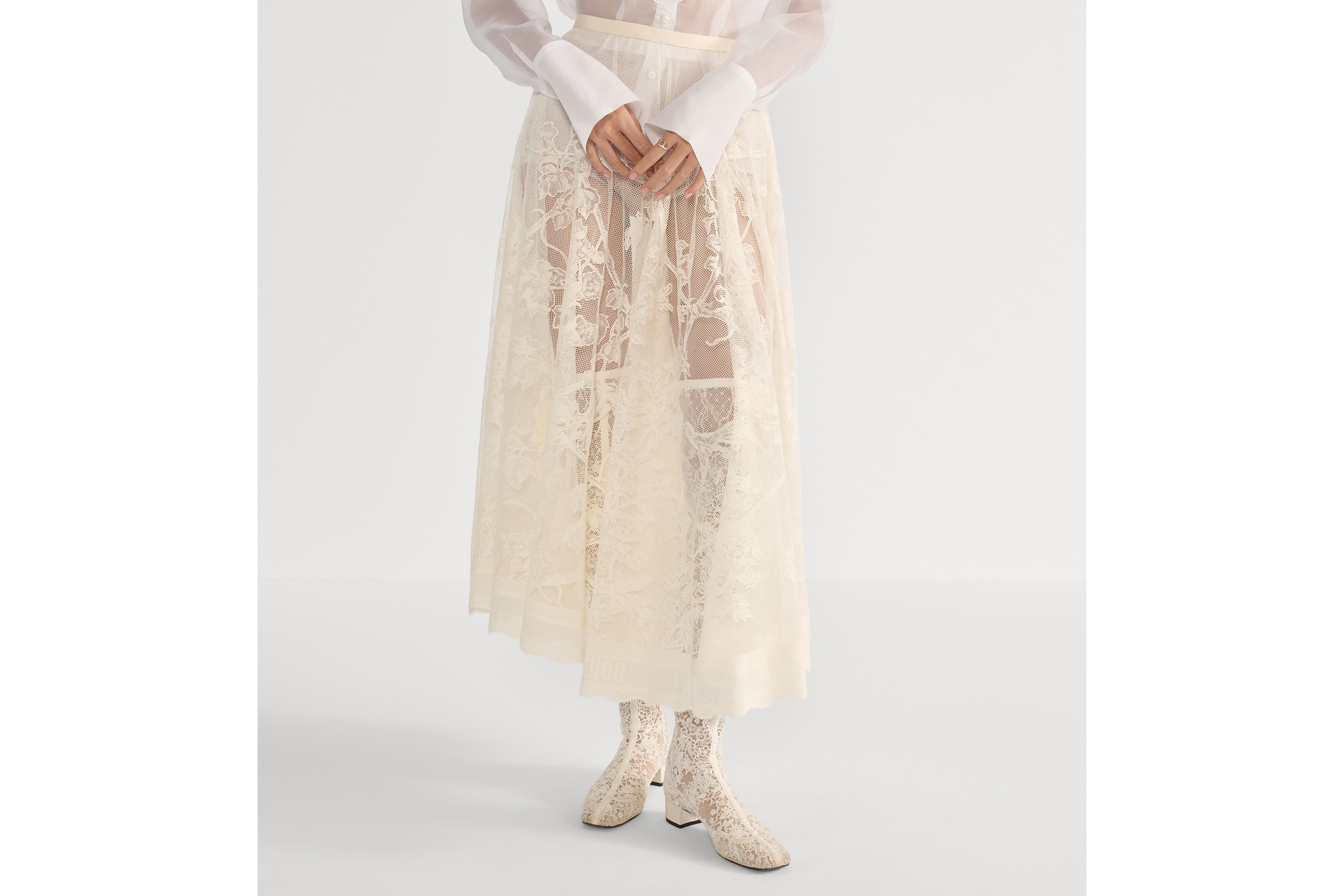 Mid-Length Flared Skirt Ecru Jardin D-Étoile Cotton-Blend Lace E14