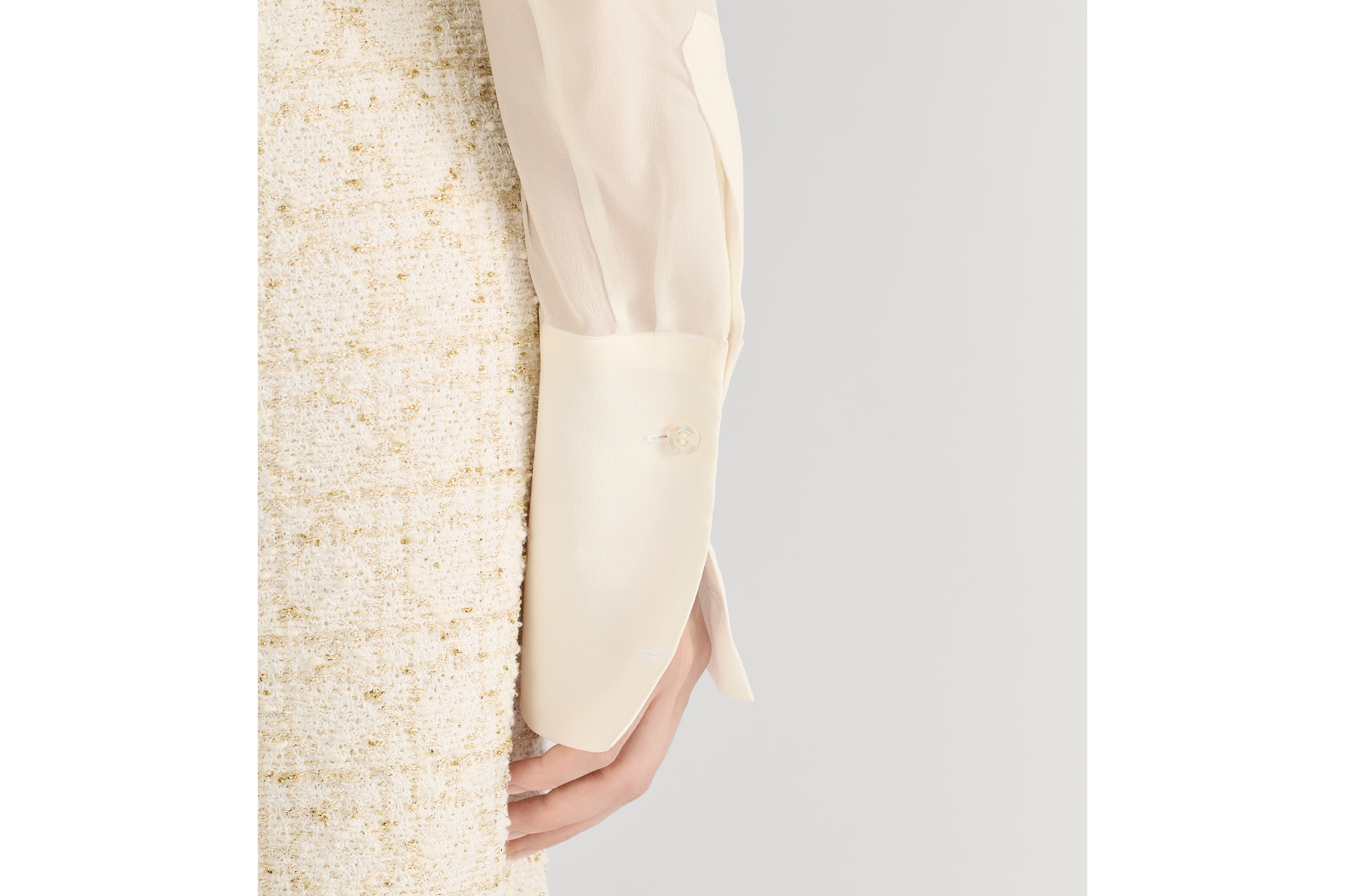 Look Blouse with Ruffled Neckline Ecru Silk Georgette E10