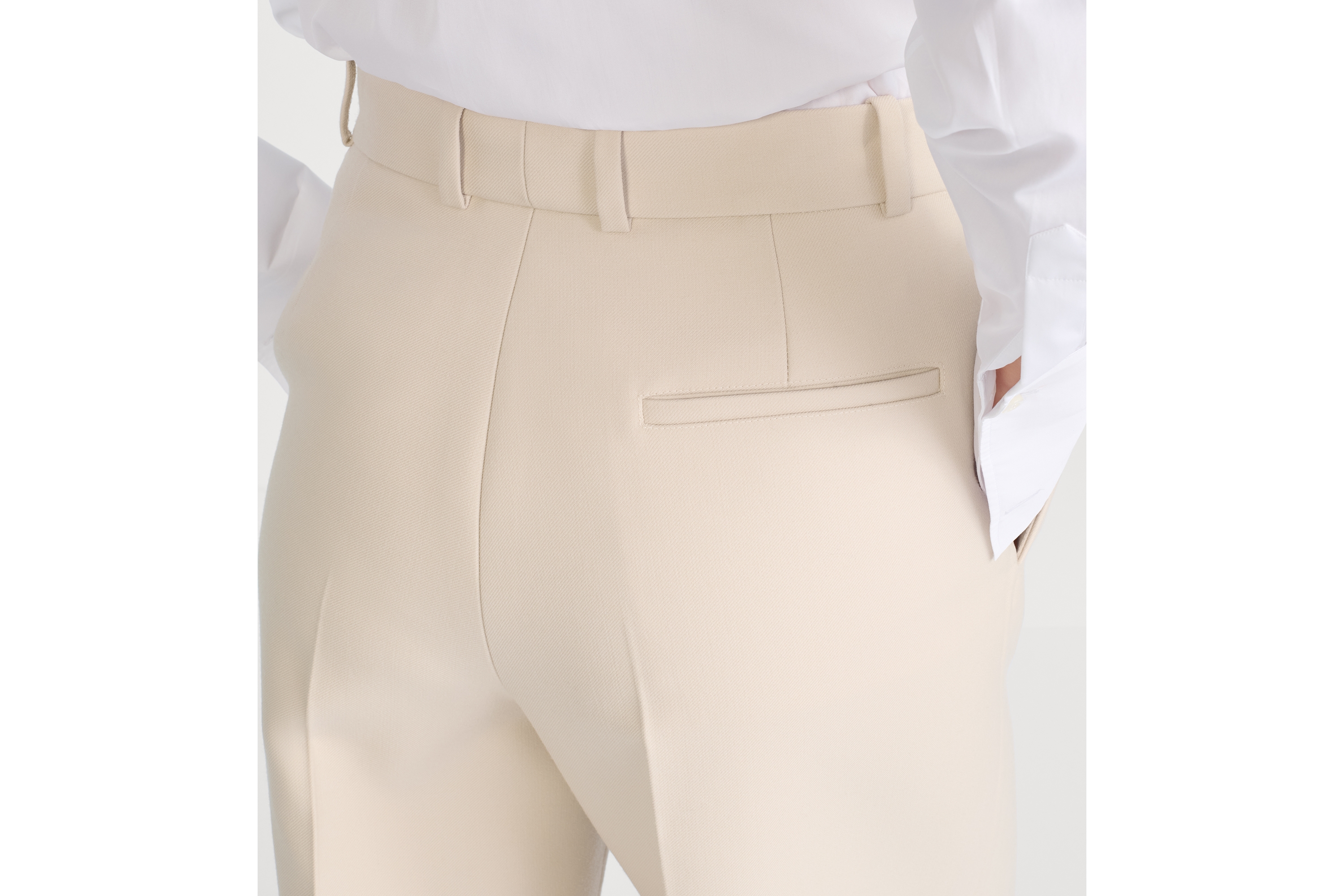 Flared Pants Beige Virgin Wool and Silk Gabardine E13