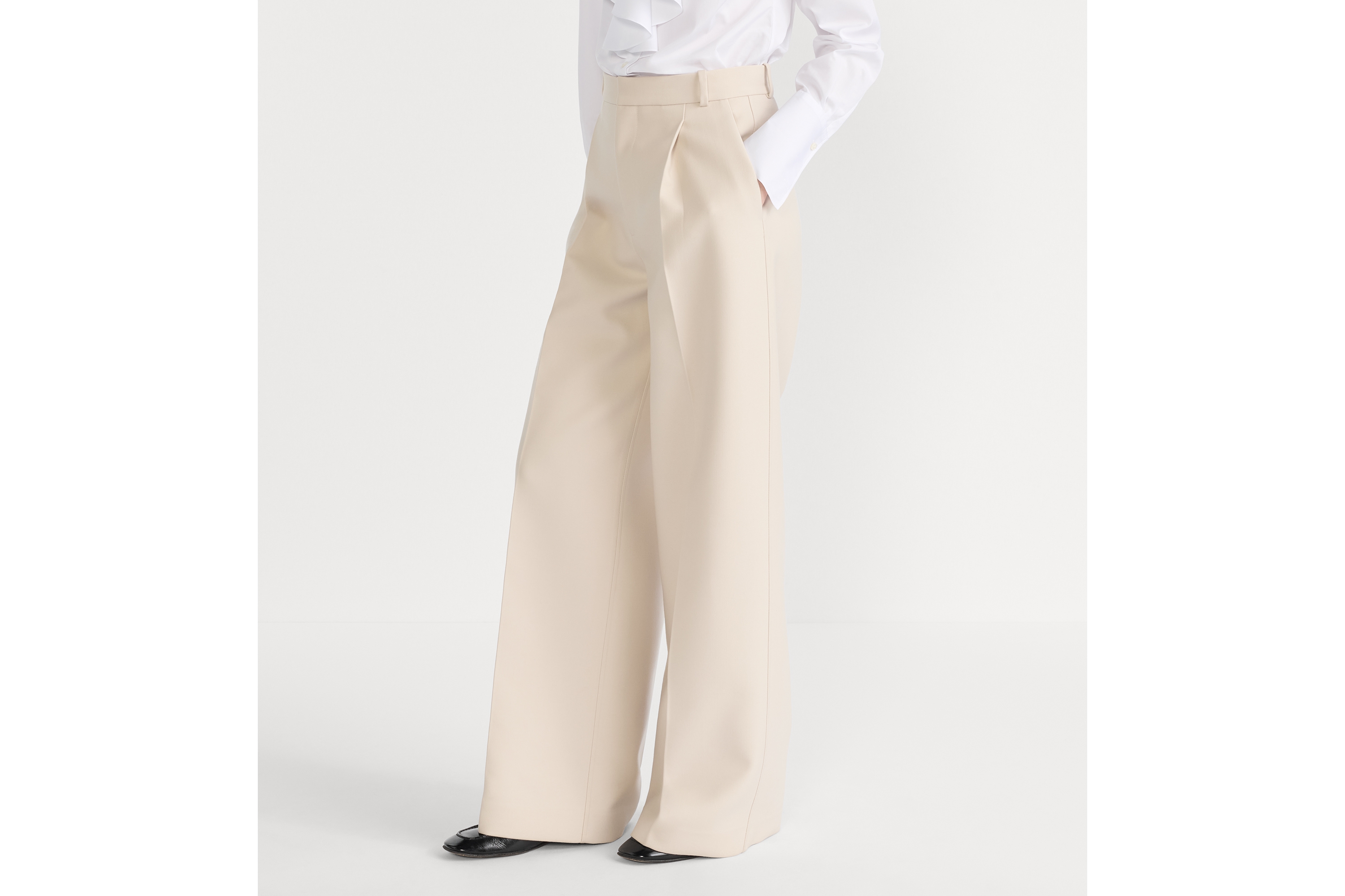 Flared Pants Beige Virgin Wool and Silk Gabardine E14