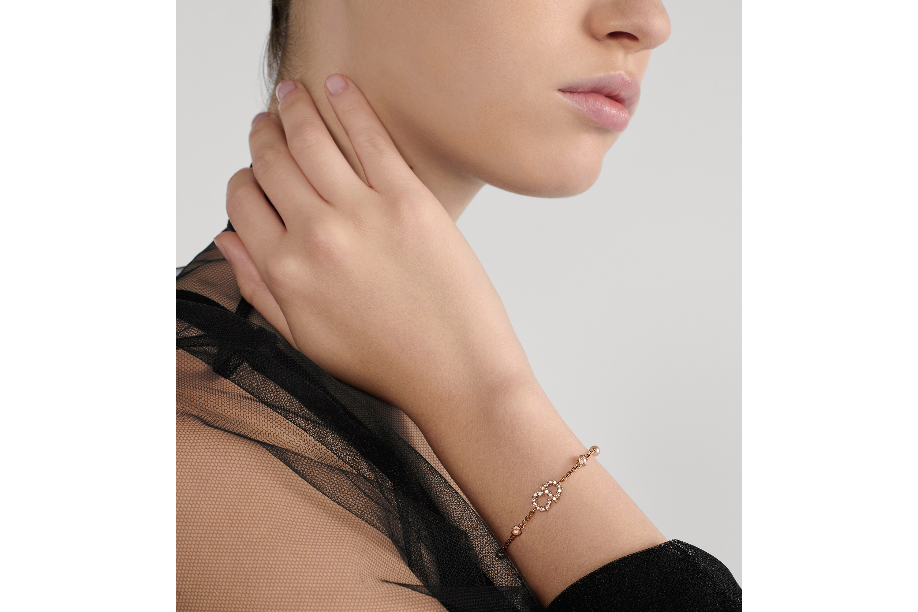 look_image_alt_prefix Clair D Lune Armband Metall mit Roségold-Finish, Kunstharzperlen in Rosa und Kristalle in Silberfarbe E07