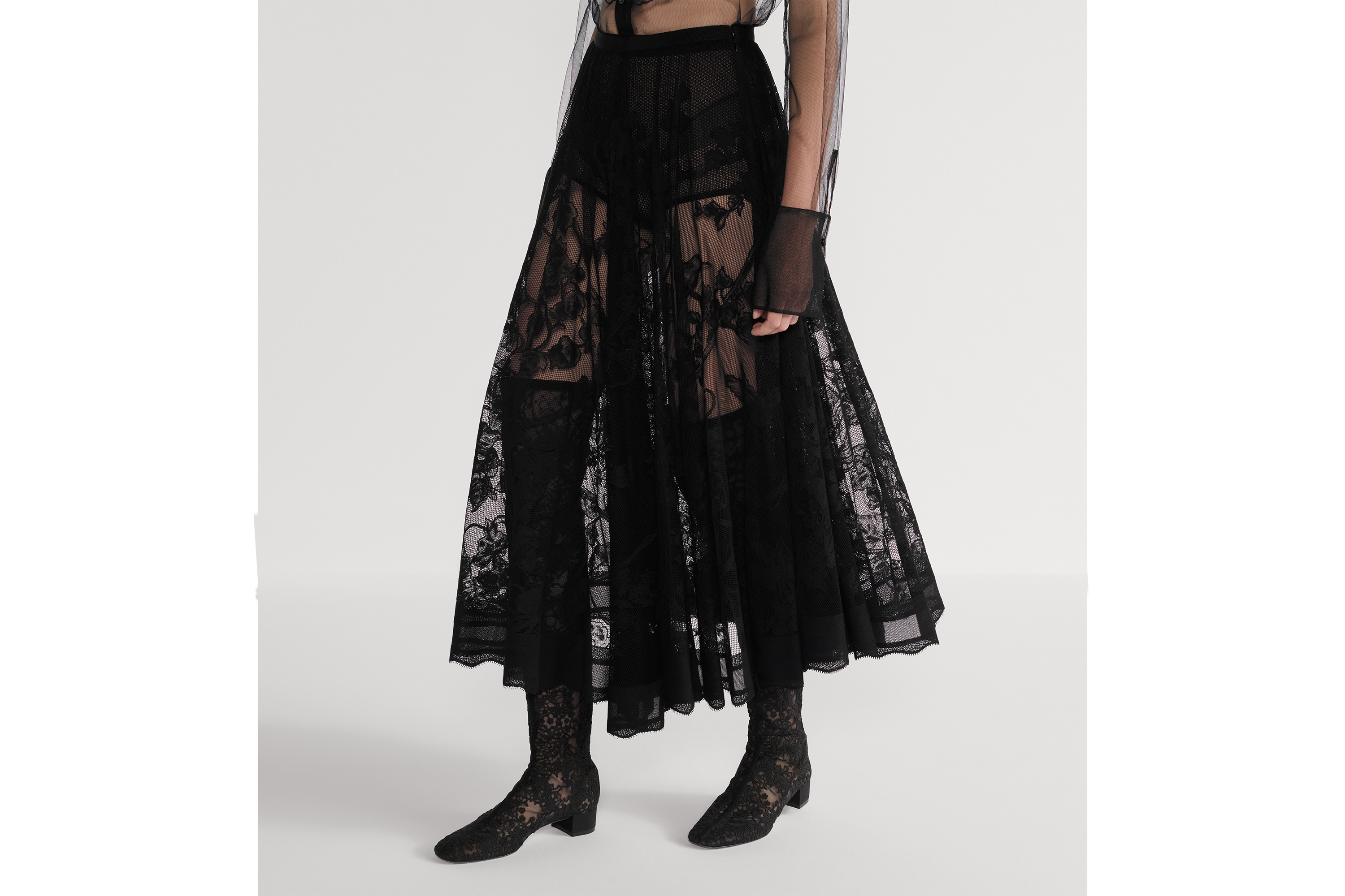 Mid-Length Flared Skirt Black Jardin D-Étoile Cotton-Blend Lace E14