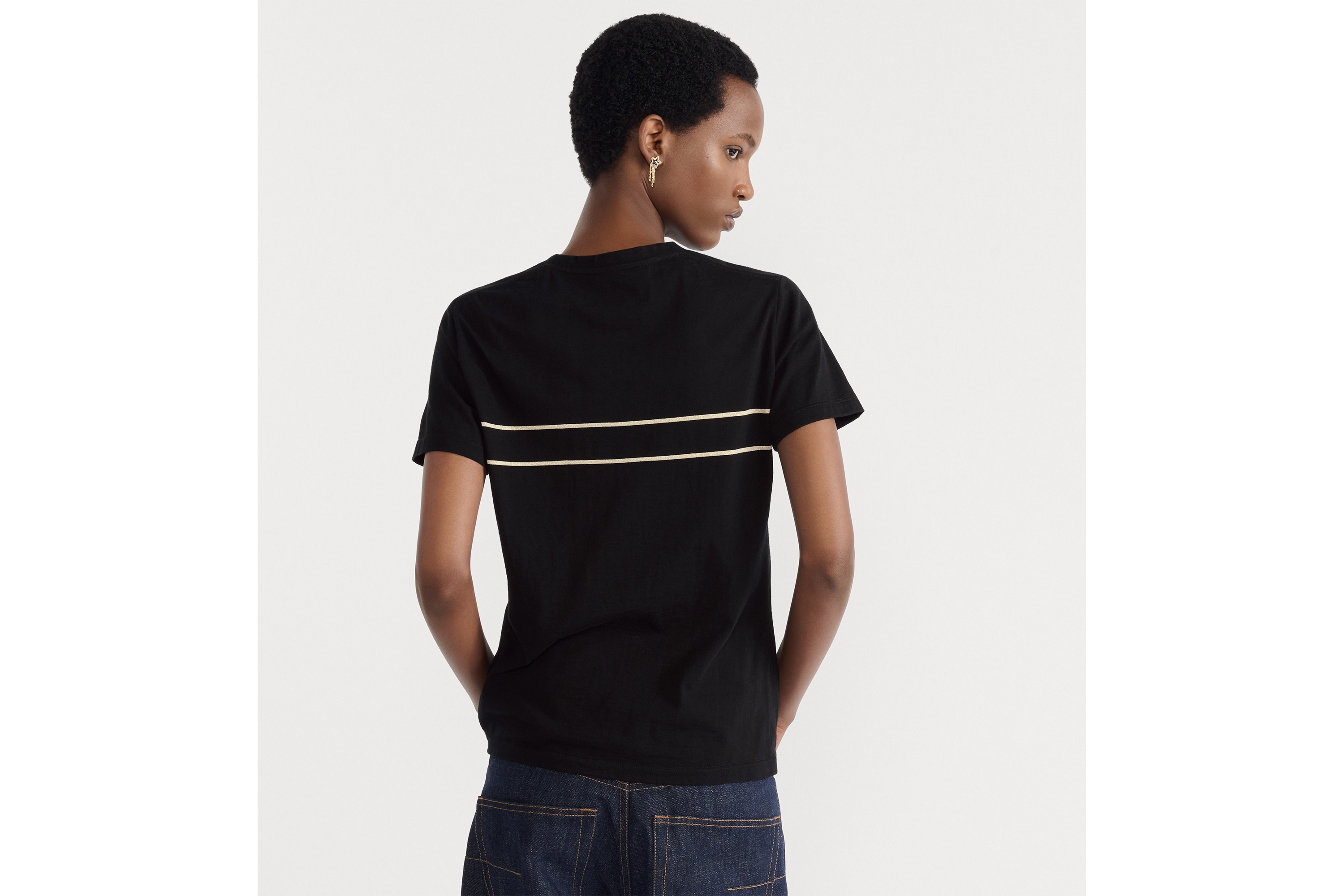 Camiseta bordada Jérsei com mescla de algodão preta e dourada E06