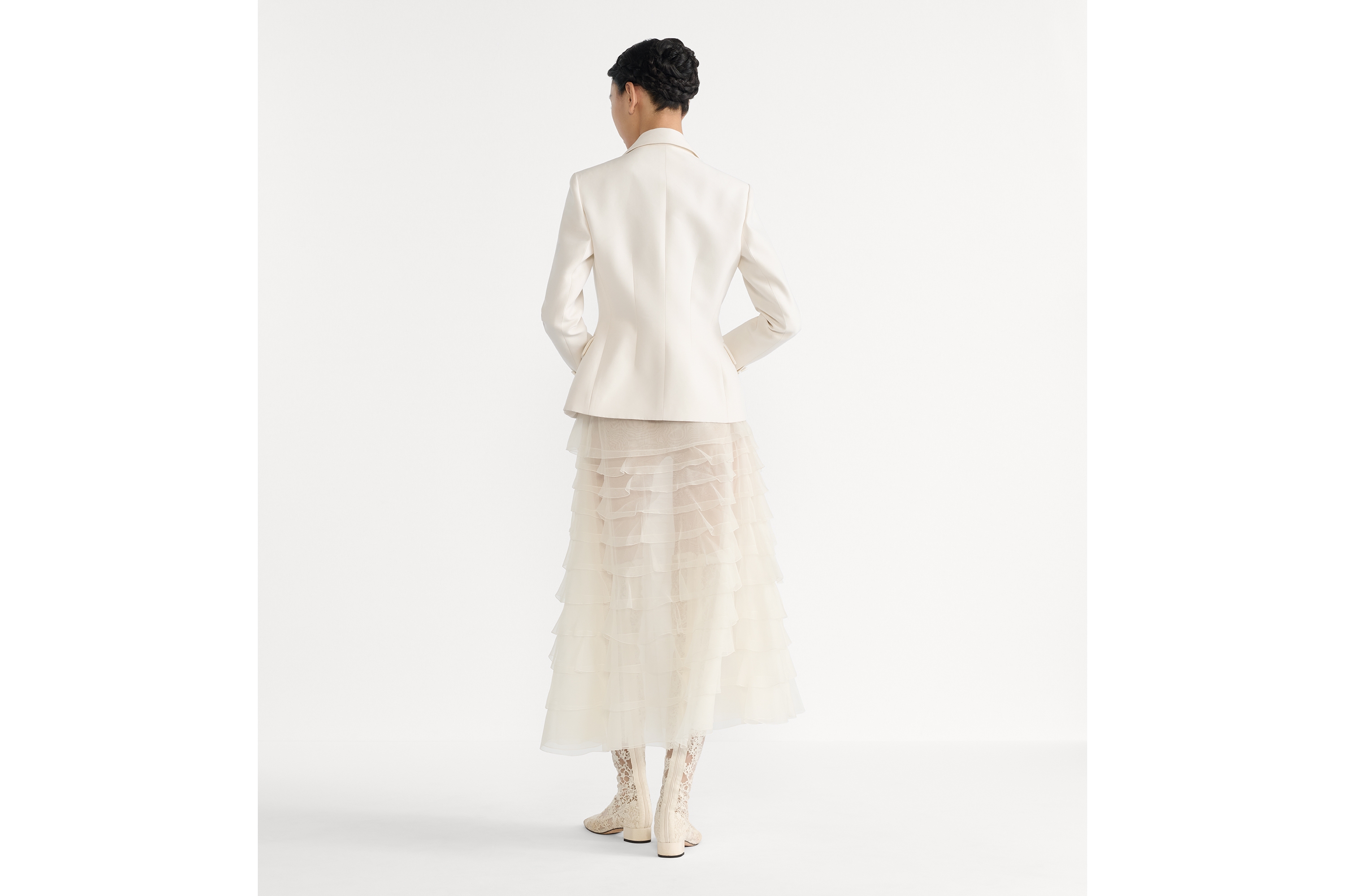 Look Mid-Length Ruffled Skirt Ecru Silk Organza E03