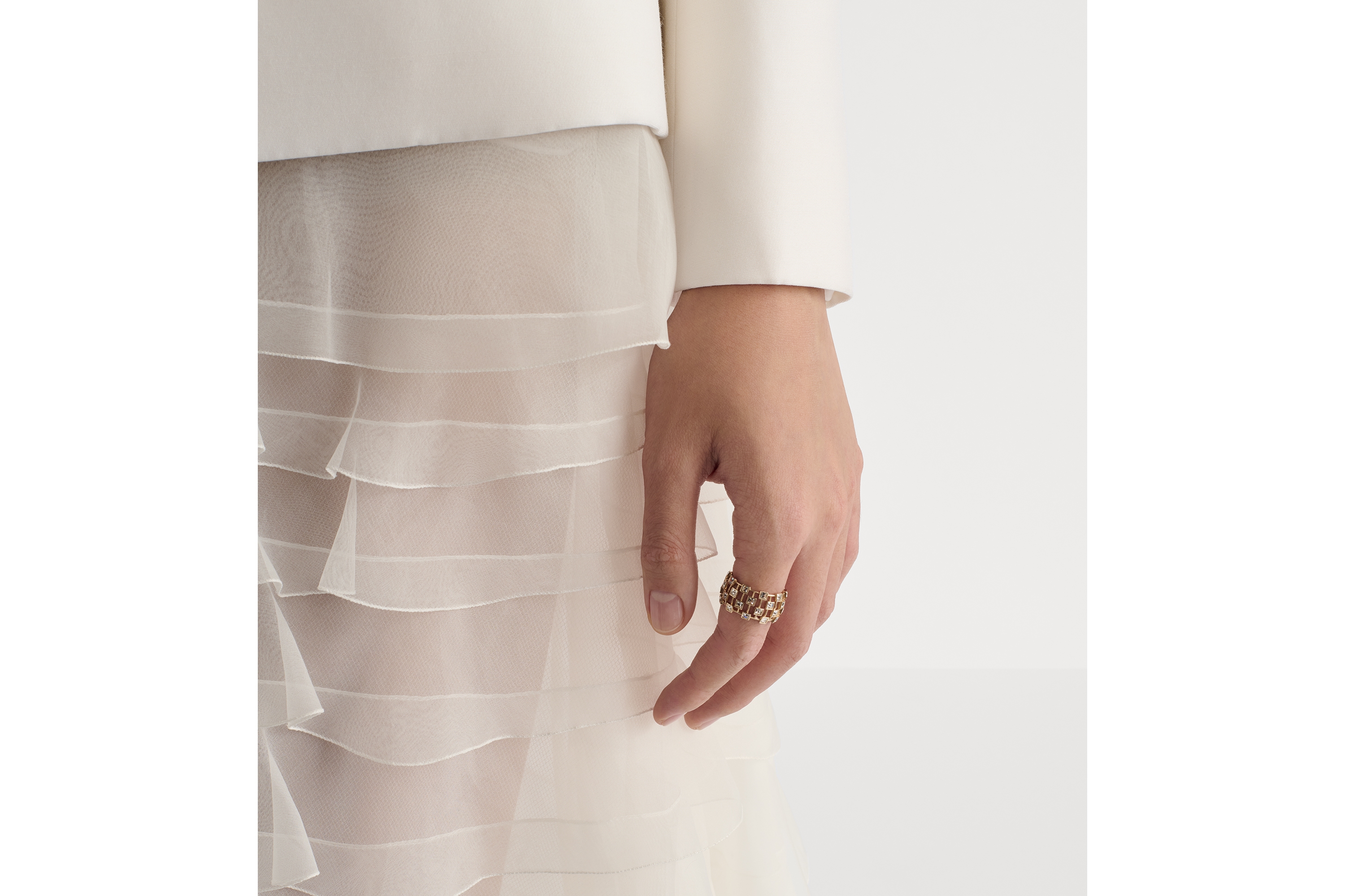 Look Mid-Length Ruffled Skirt Ecru Silk Organza E10