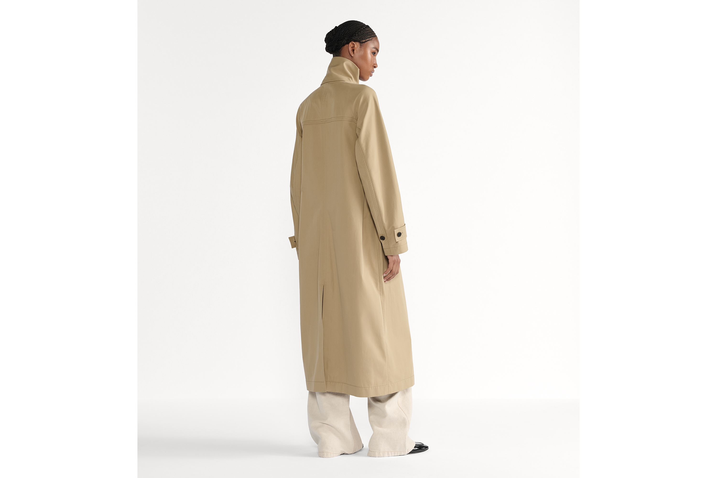 스카프 칼라 트렌치 코트 베이지 코튼 개버딘 E03