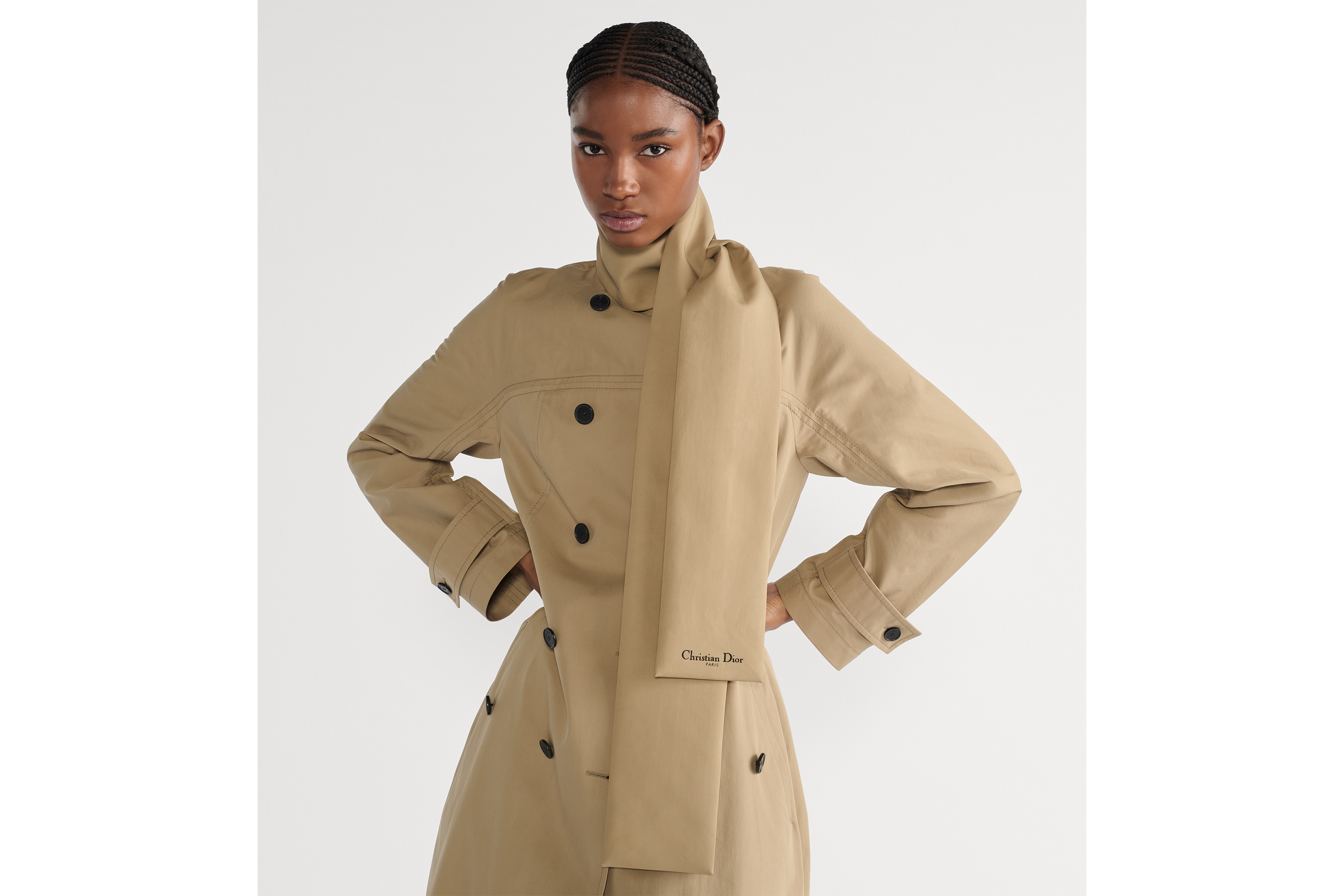 스카프 칼라 트렌치 코트 베이지 코튼 개버딘 E04