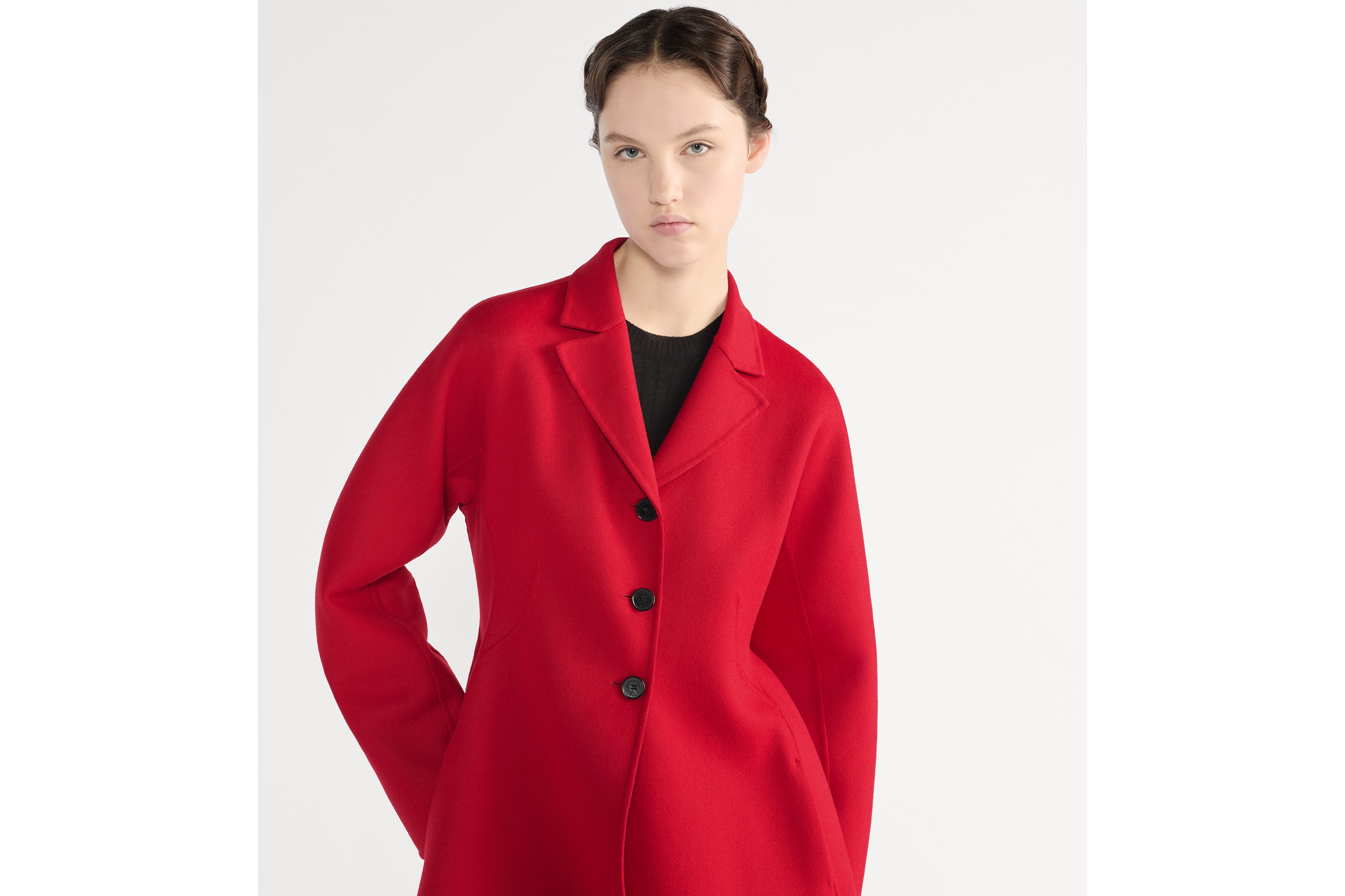 Fitted Coat Red Double-Sided Virgin Wool-Angora-Blend Felt E04