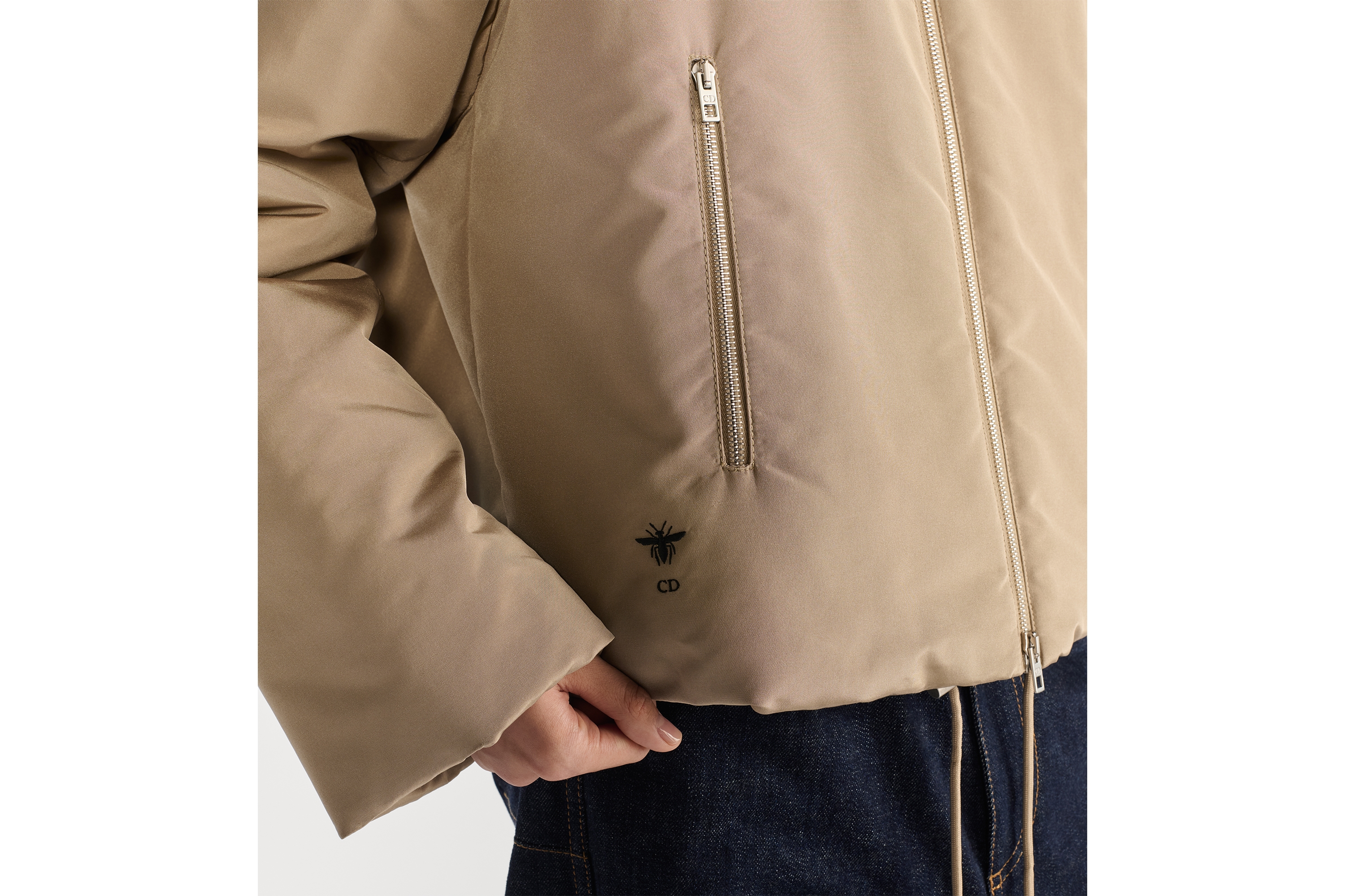 스카프 칼라 재킷 베이지 패딩 실크 파유 E13