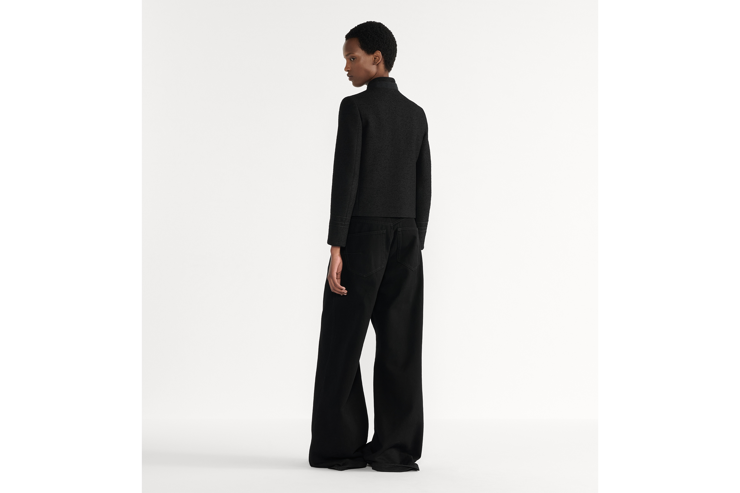 Look Cropped Jacket Black Virgin Wool-Cotton-Blend Bouclé E03