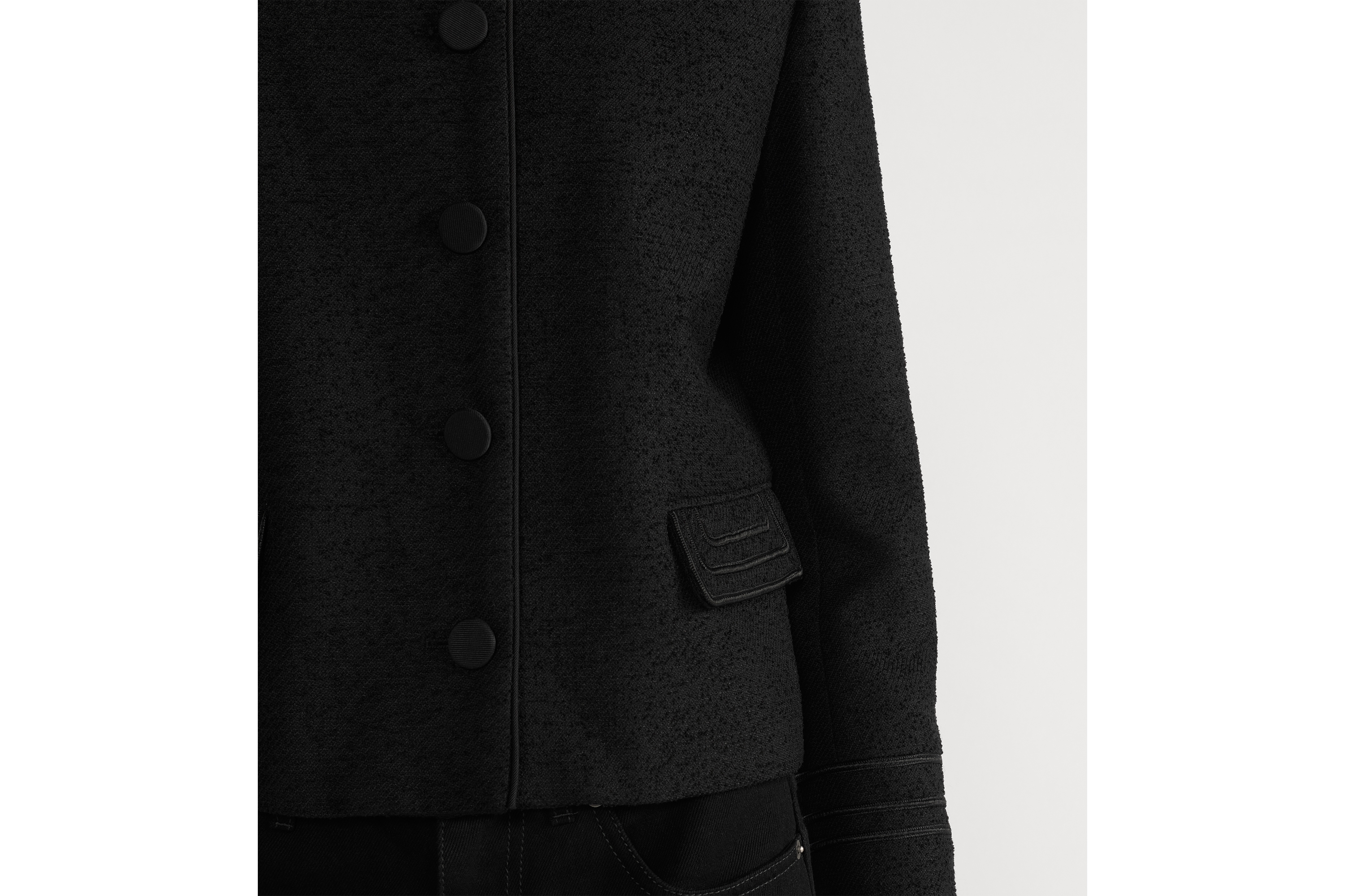 Look Cropped Jacket Black Virgin Wool-Cotton-Blend Bouclé E13