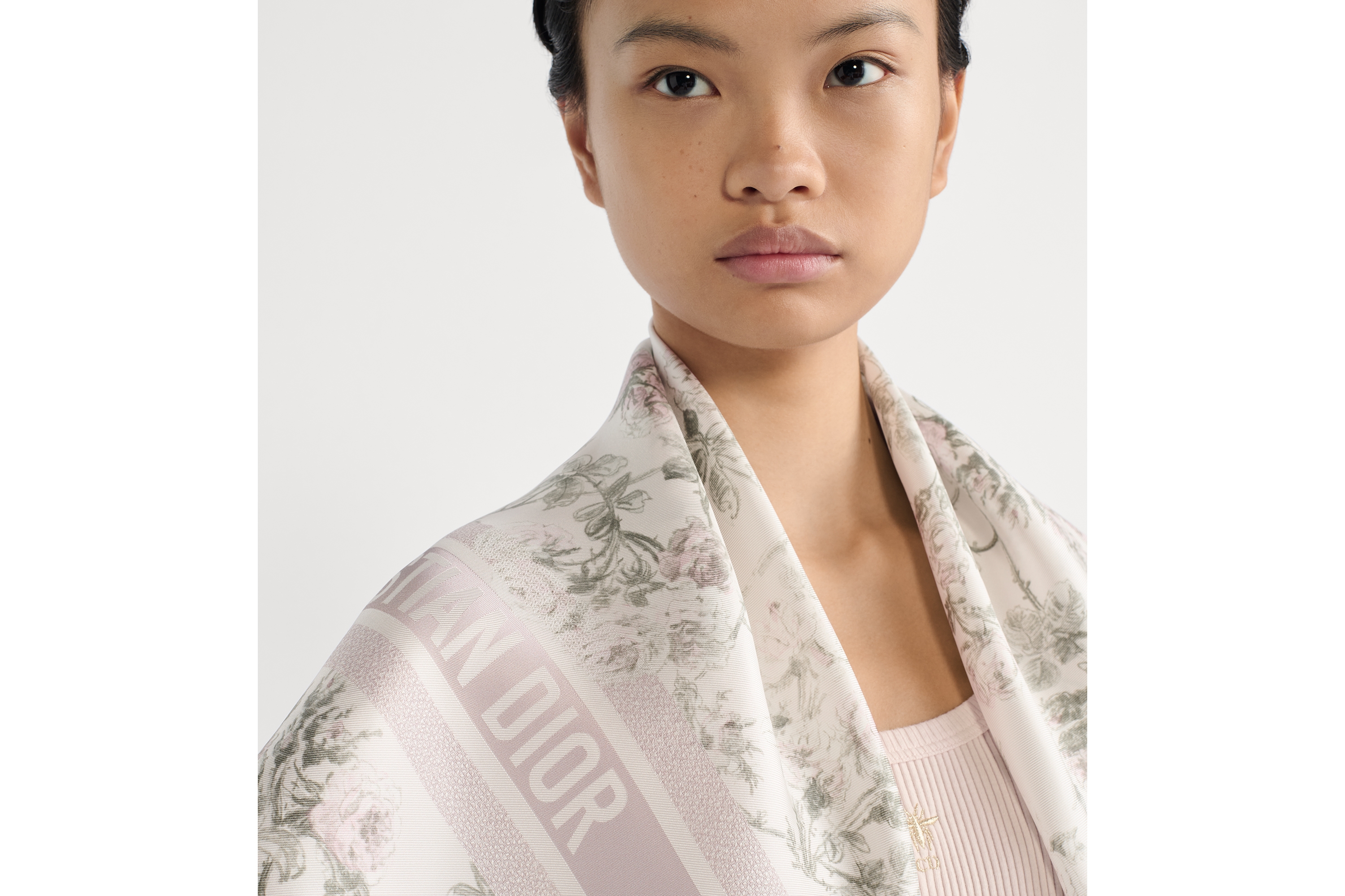 Look Rosier de Dior 90 Square Scarf White and Purple Silk Twill E12