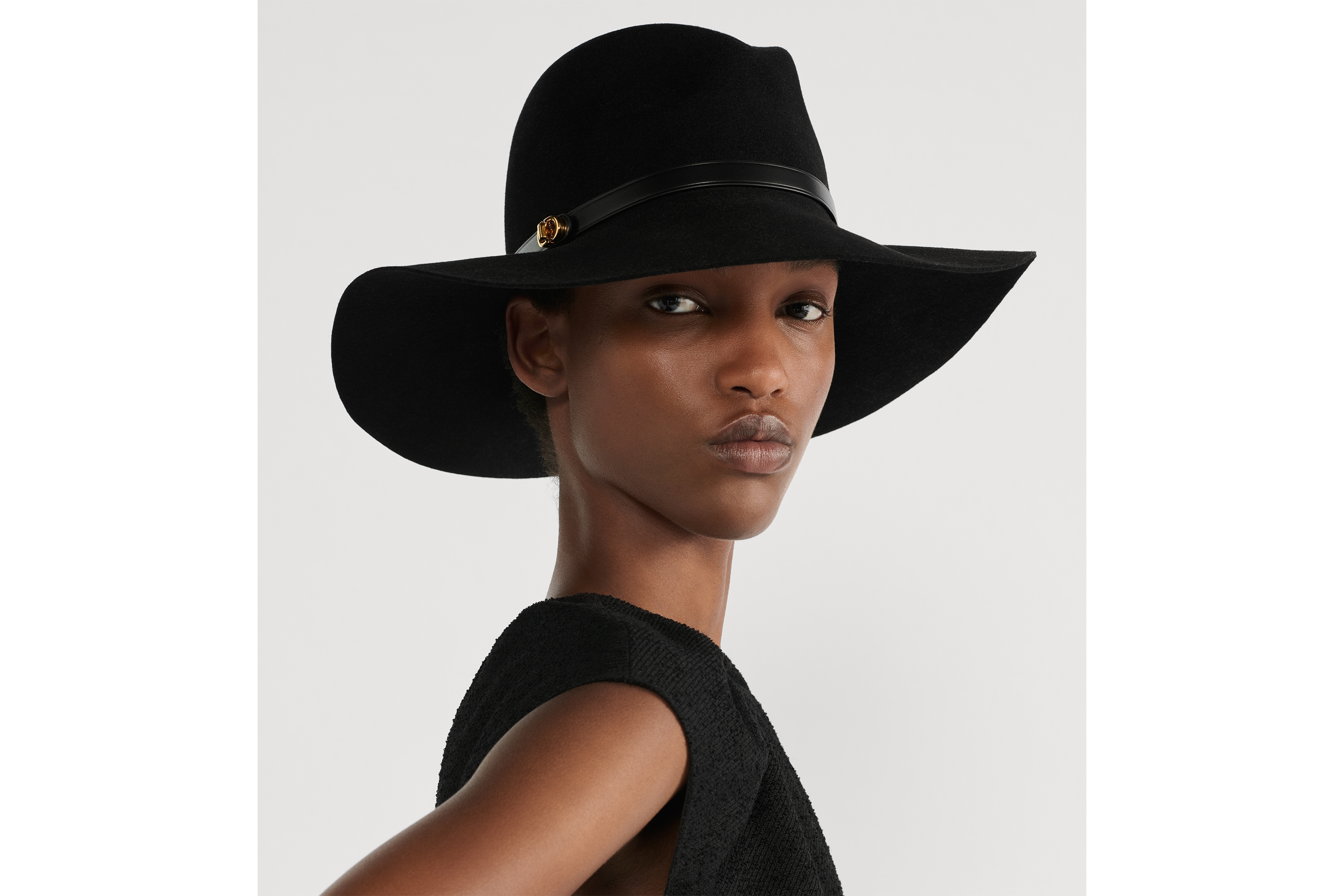 Chapeau D-Muse à long bord Feutre de lapin noir E08