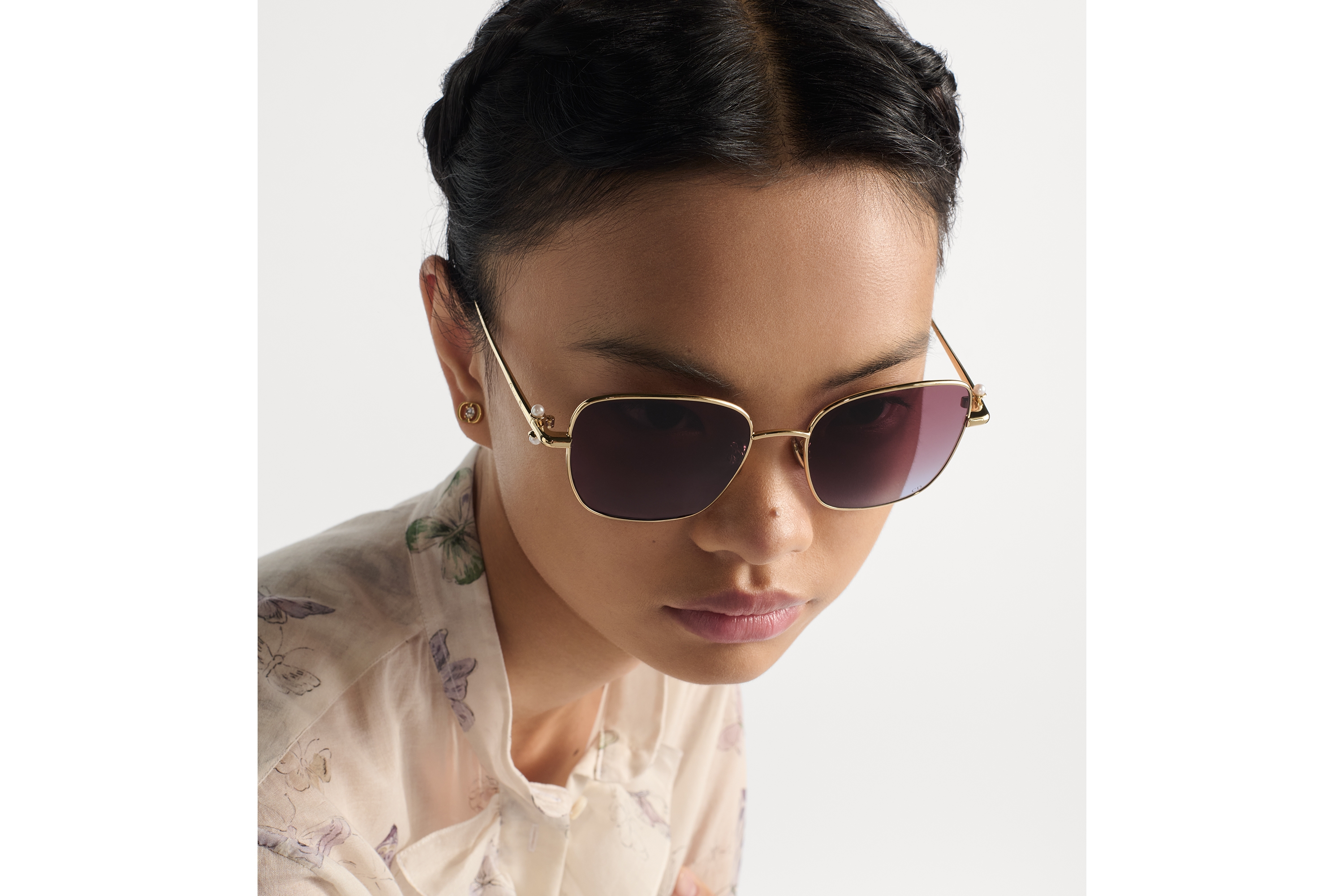 DiorTribales S1U Quadratische Sonnenbrille mit Farbverlauf von Braun zu Indigoblau E08