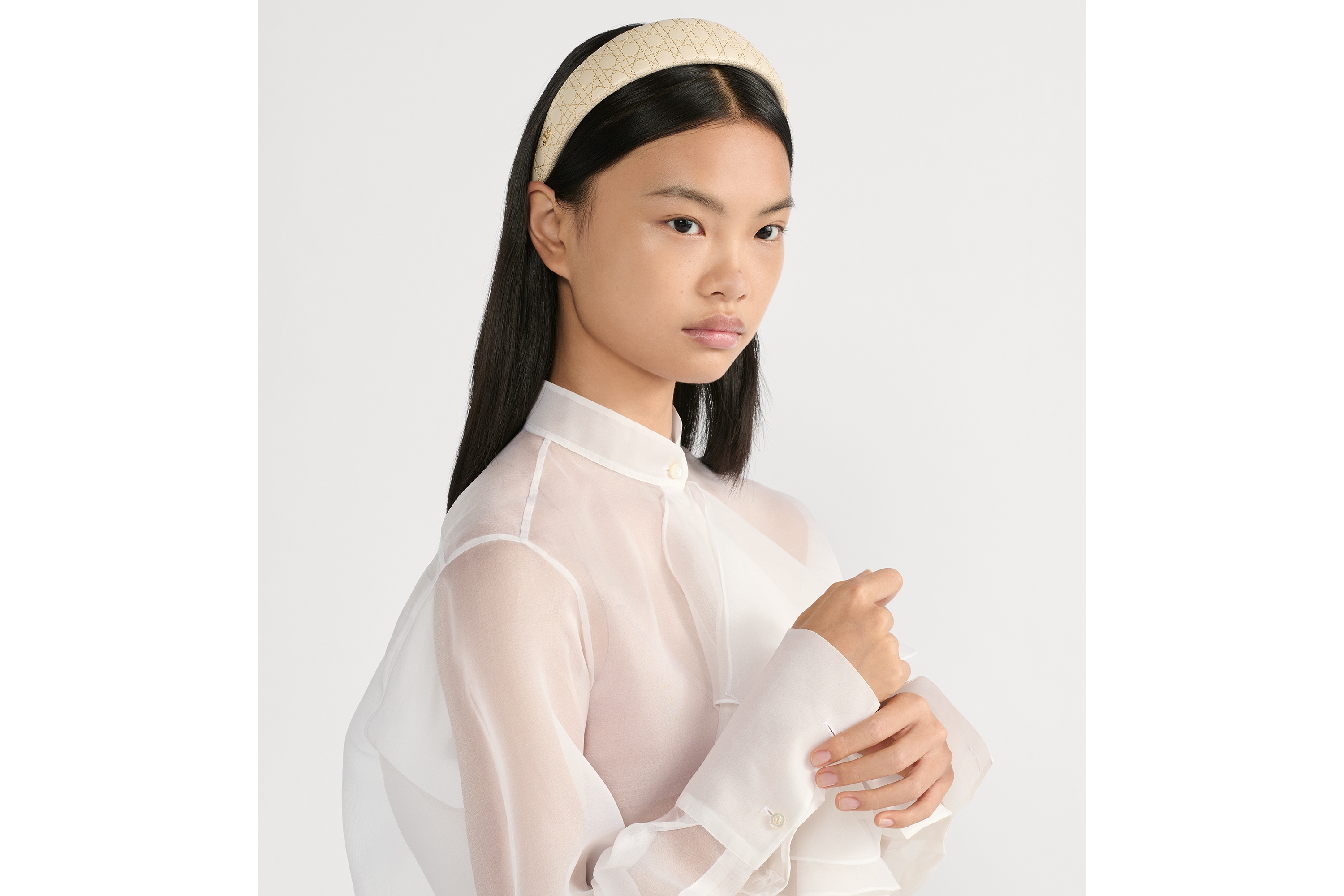 Wide Cannage Dior Band Headband Latte and Gold-Tone Lambskin E08