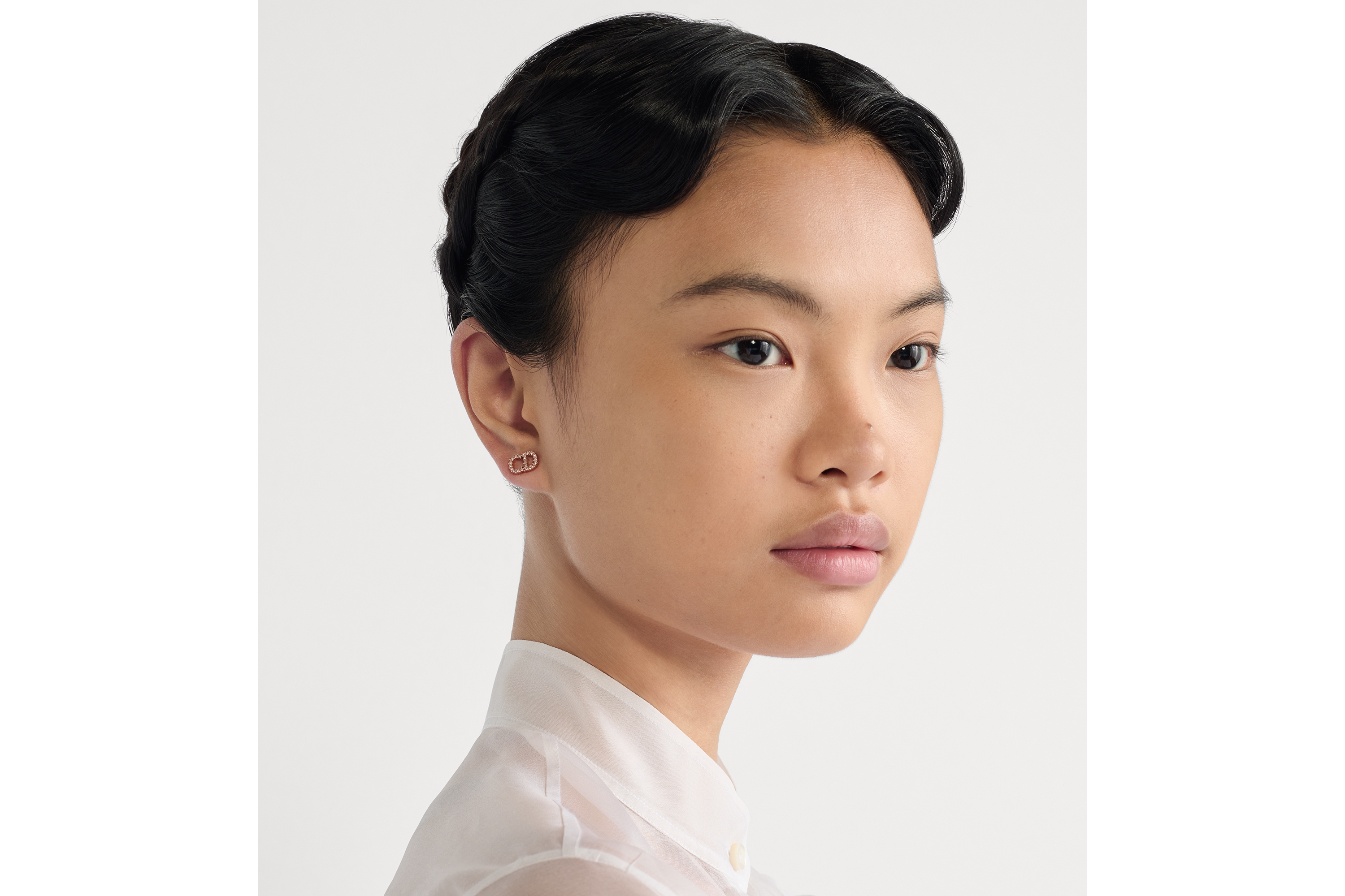 Clair D Lune 스터드 귀걸이 핑크 피니시 메탈 & 핑크 크리스탈 E08