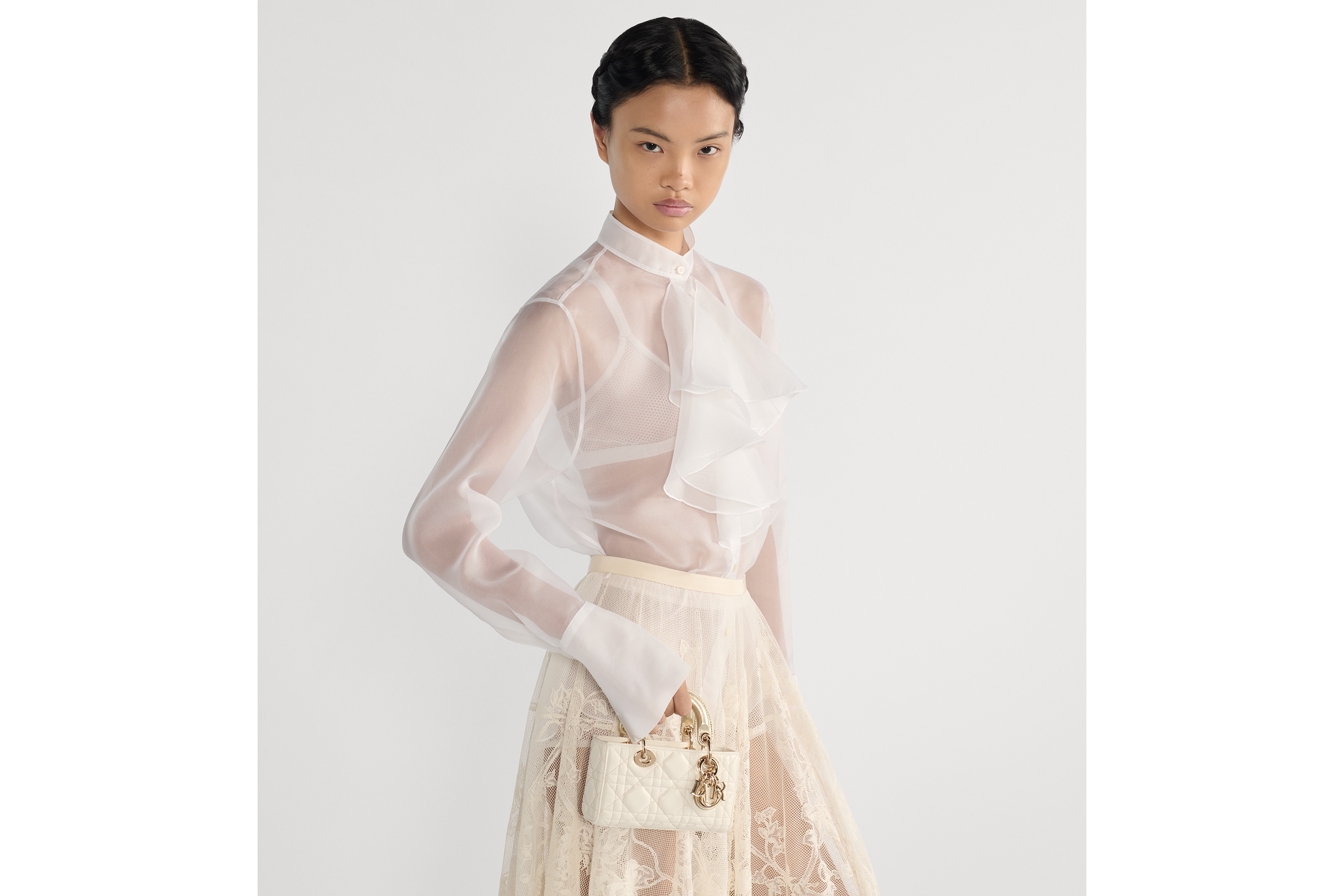 Look Lady D-Joy Micro Bag Two-Tone Gold and White Cannage Lambskin with Metallic Thread E05