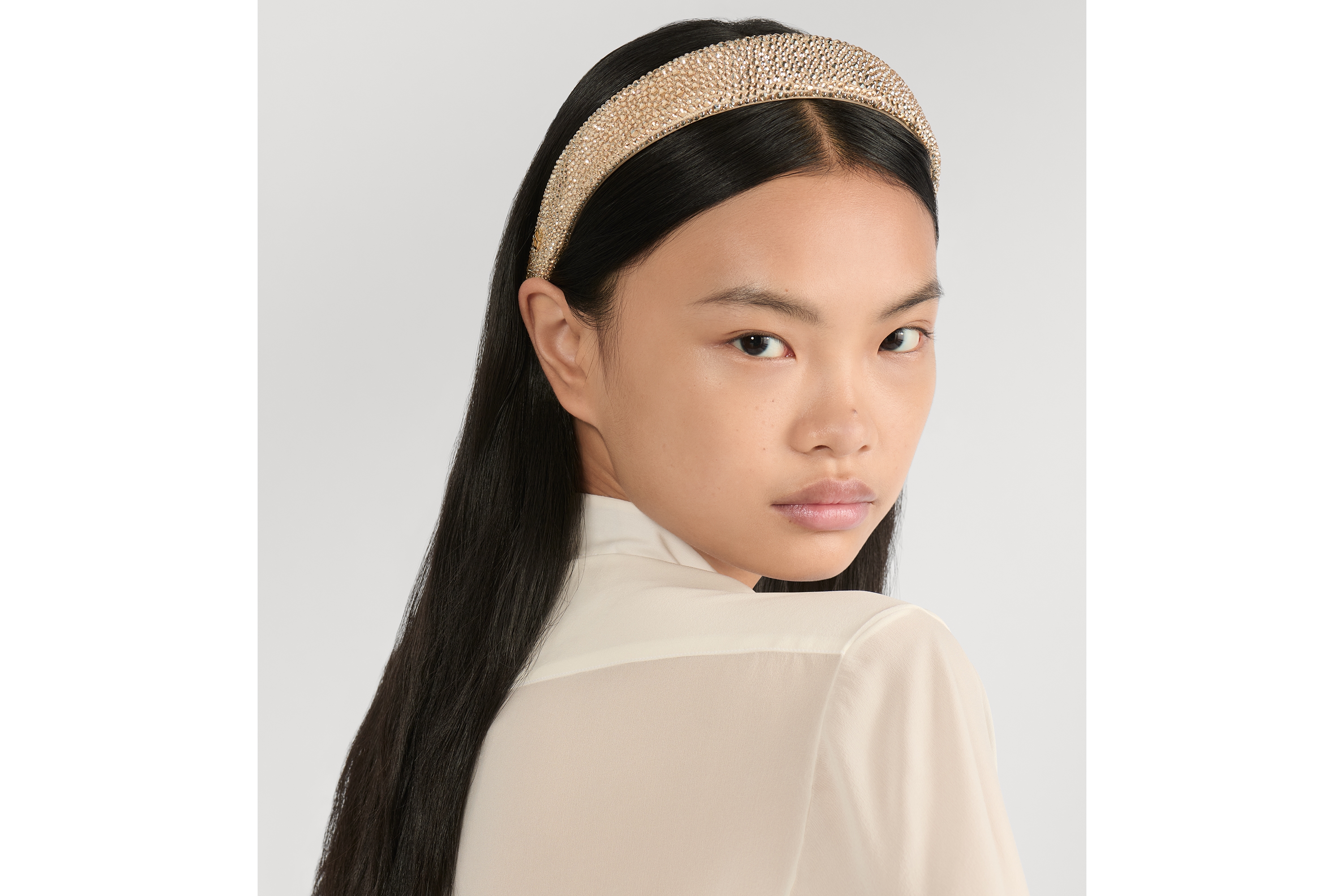 Diadema ancha Dior Band Mezcla de algodón y strass en dorado E08