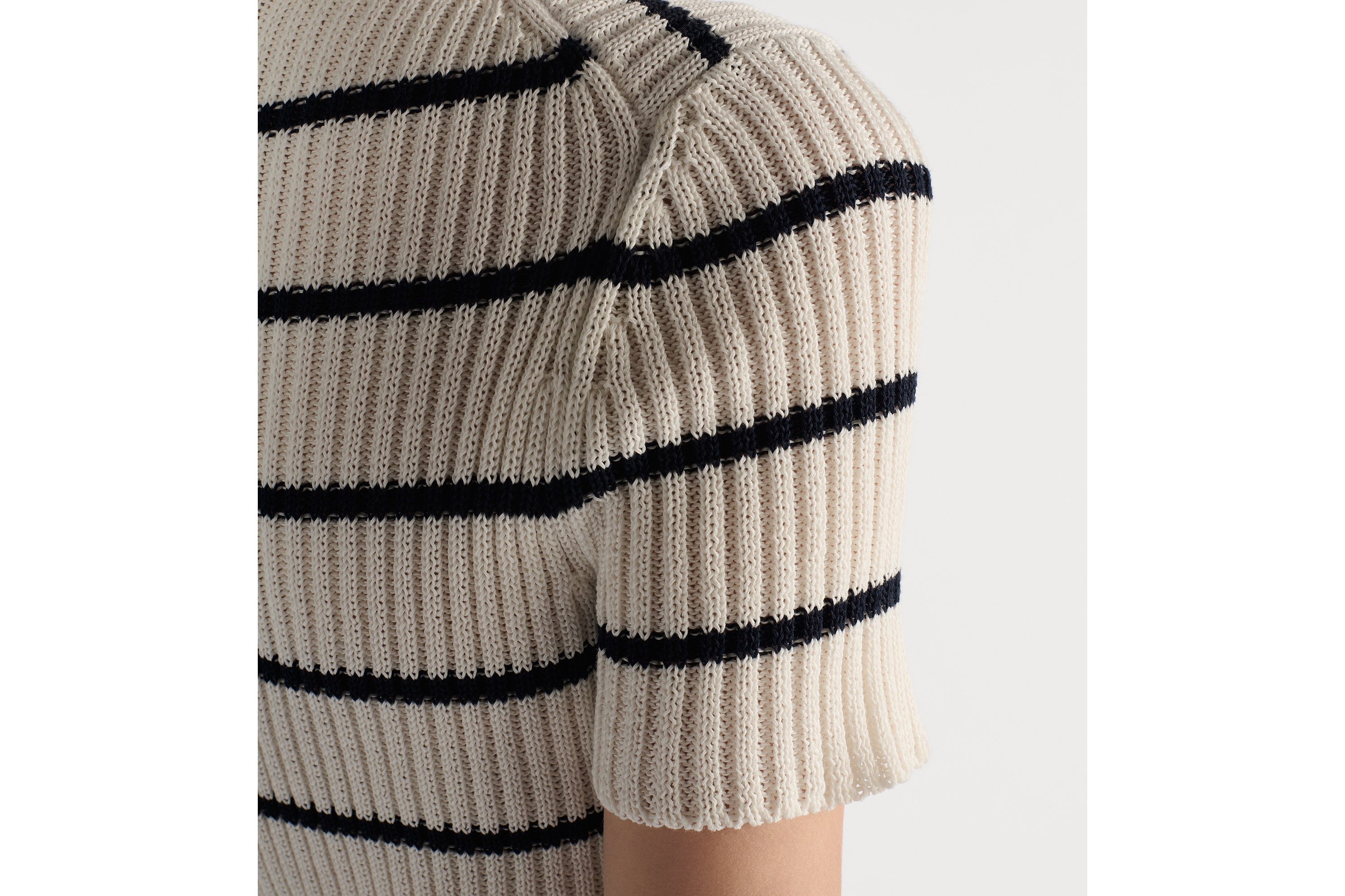 look_image_alt_prefix Dior Marinière 短袖毛衣 米棕色和海軍藍羅紋棉質針織 E06