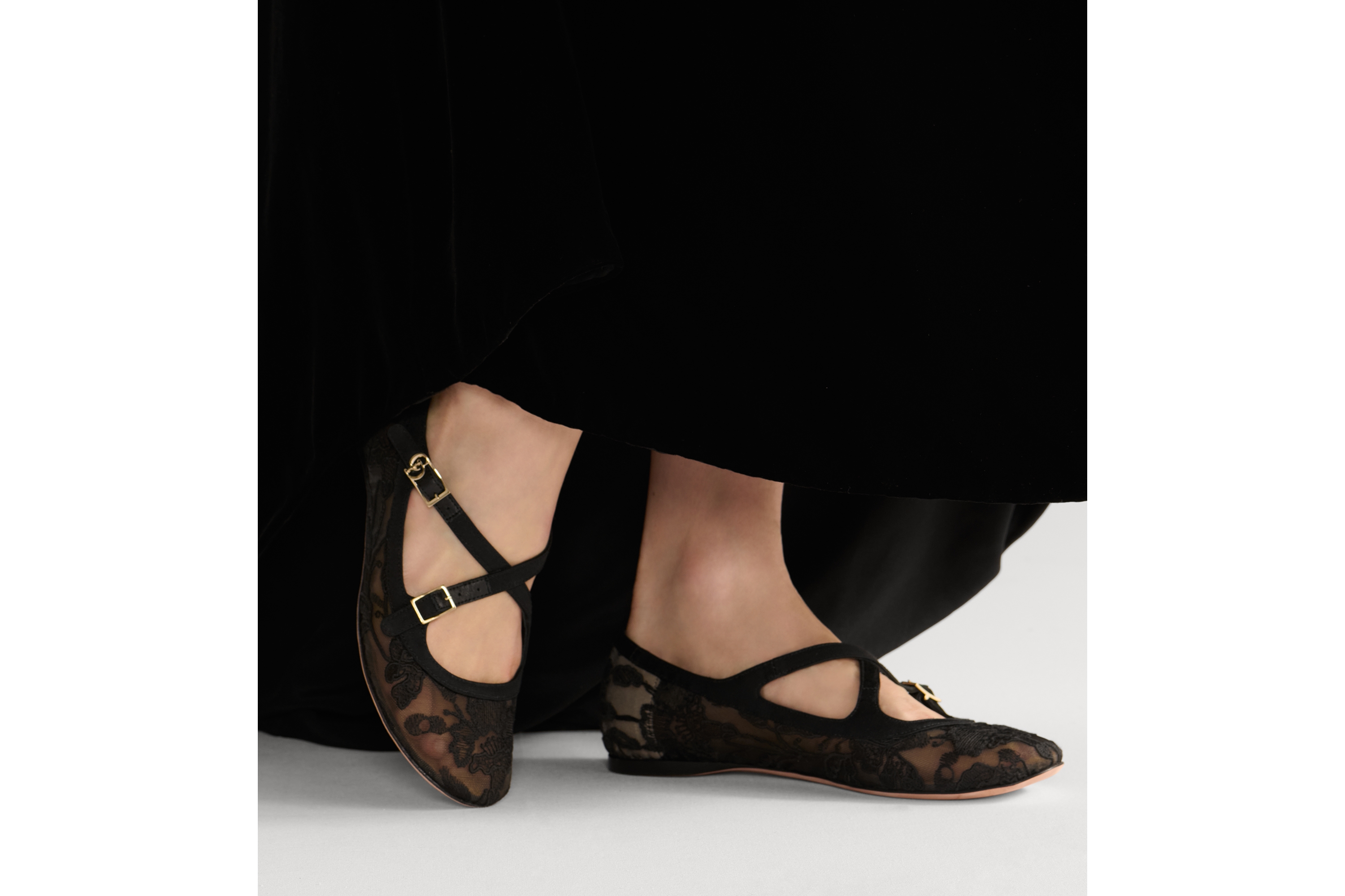 Very Dior Ballet Flat Transparent Mesh Embroidered with Black Millefiori Motif E15