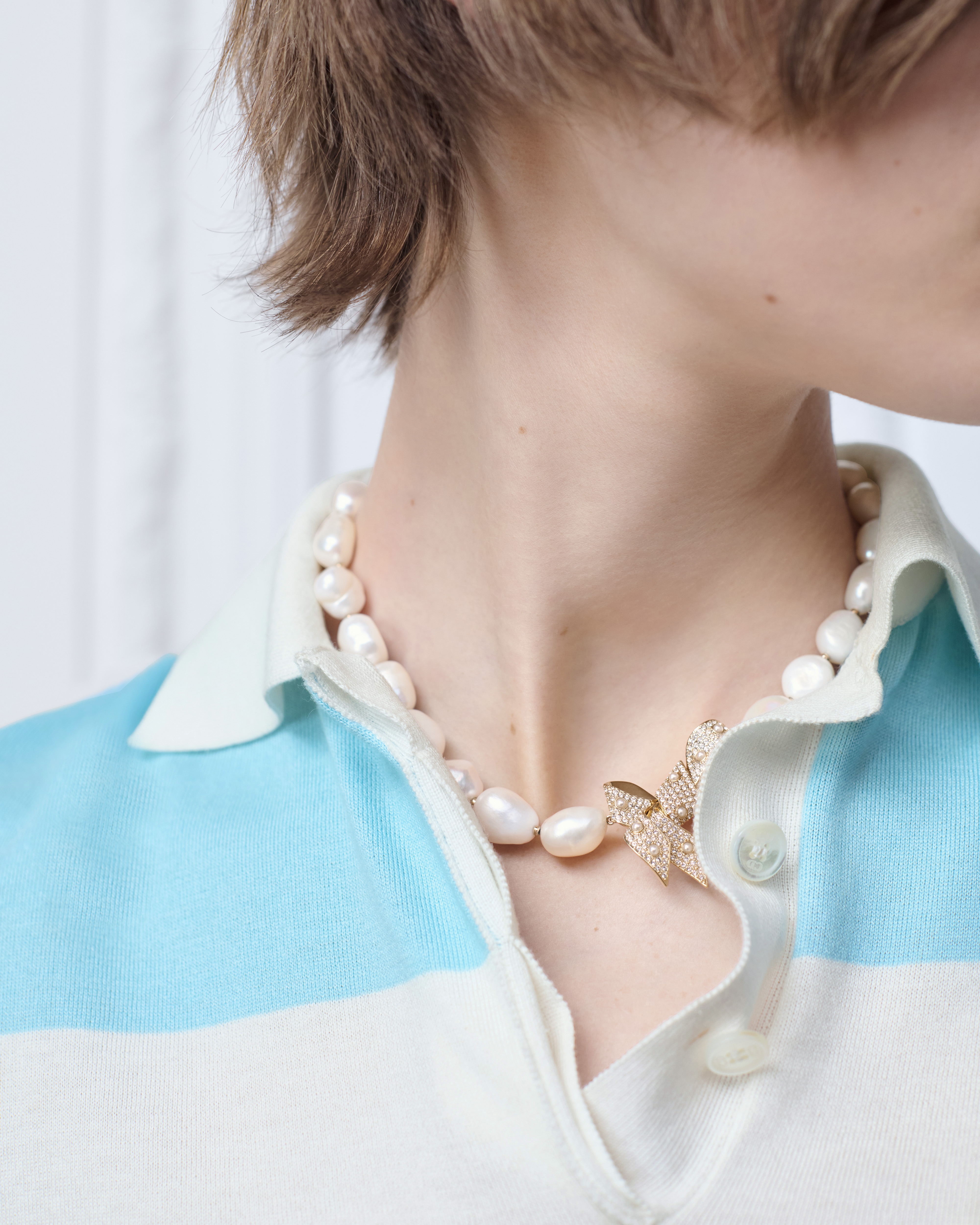 Look Dior Marinière Long-Sleeved Polo Shirt Blue and White Cotton Knit E08