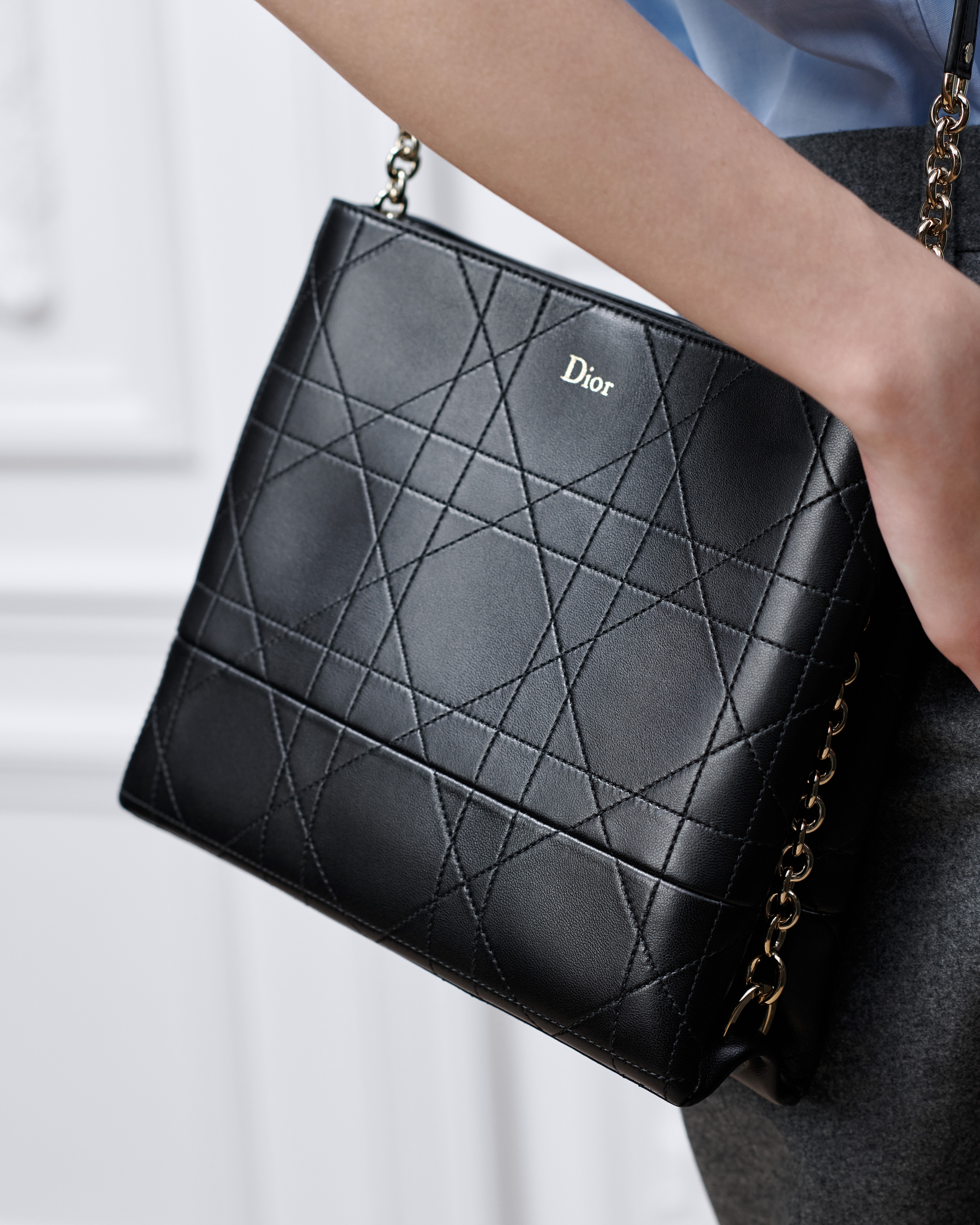 Dior Trianon Tasche mit Kette Flat Macrocannage Lammleder in Schwarz E11