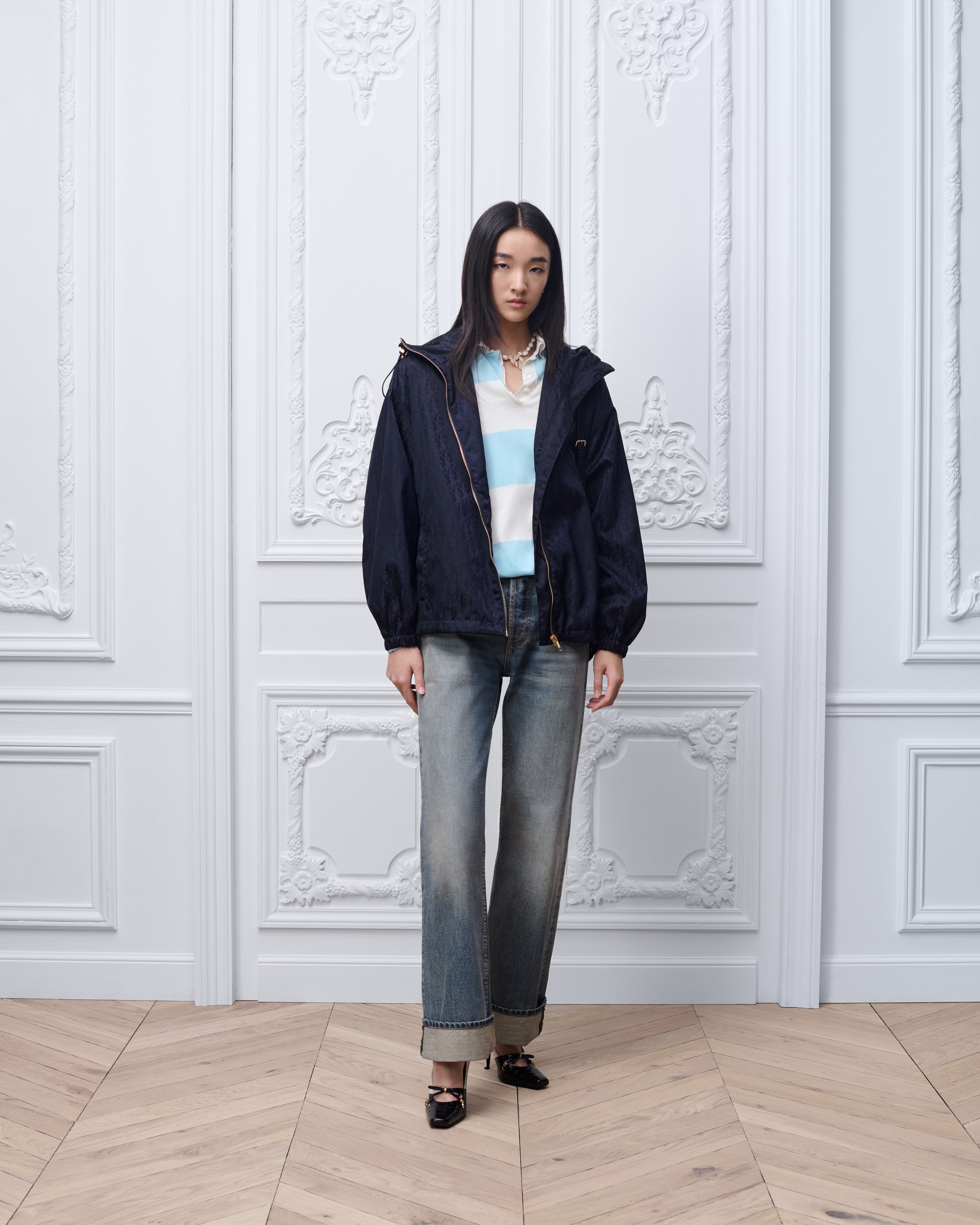 拉鍊外套 海軍藍 Dior Oblique 科技塔夫塔綢 E01