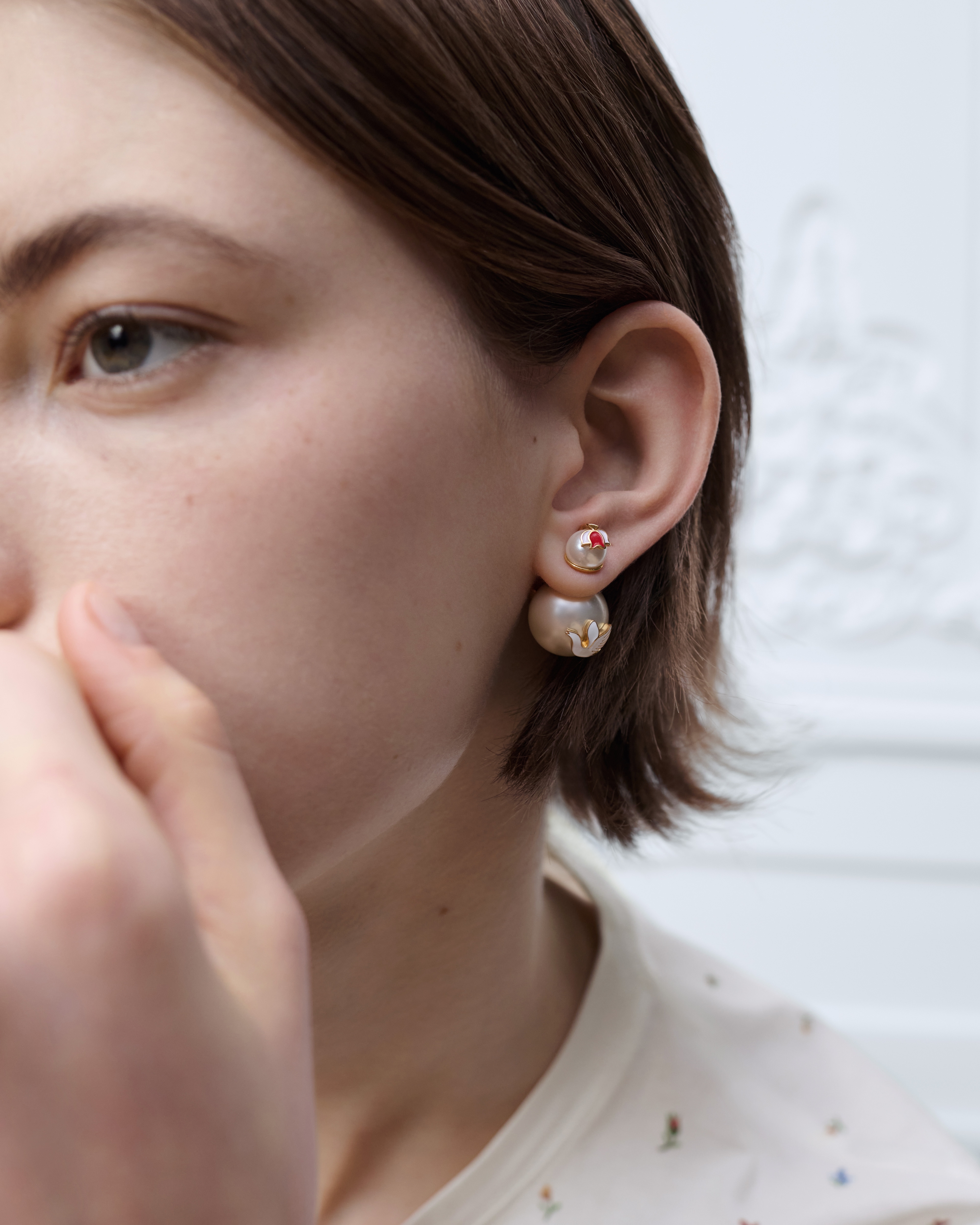 Dioramour Dior Tribales Earrings Gold-Finish Metal, White Resin Pearls and Multicolor Lacquer E07