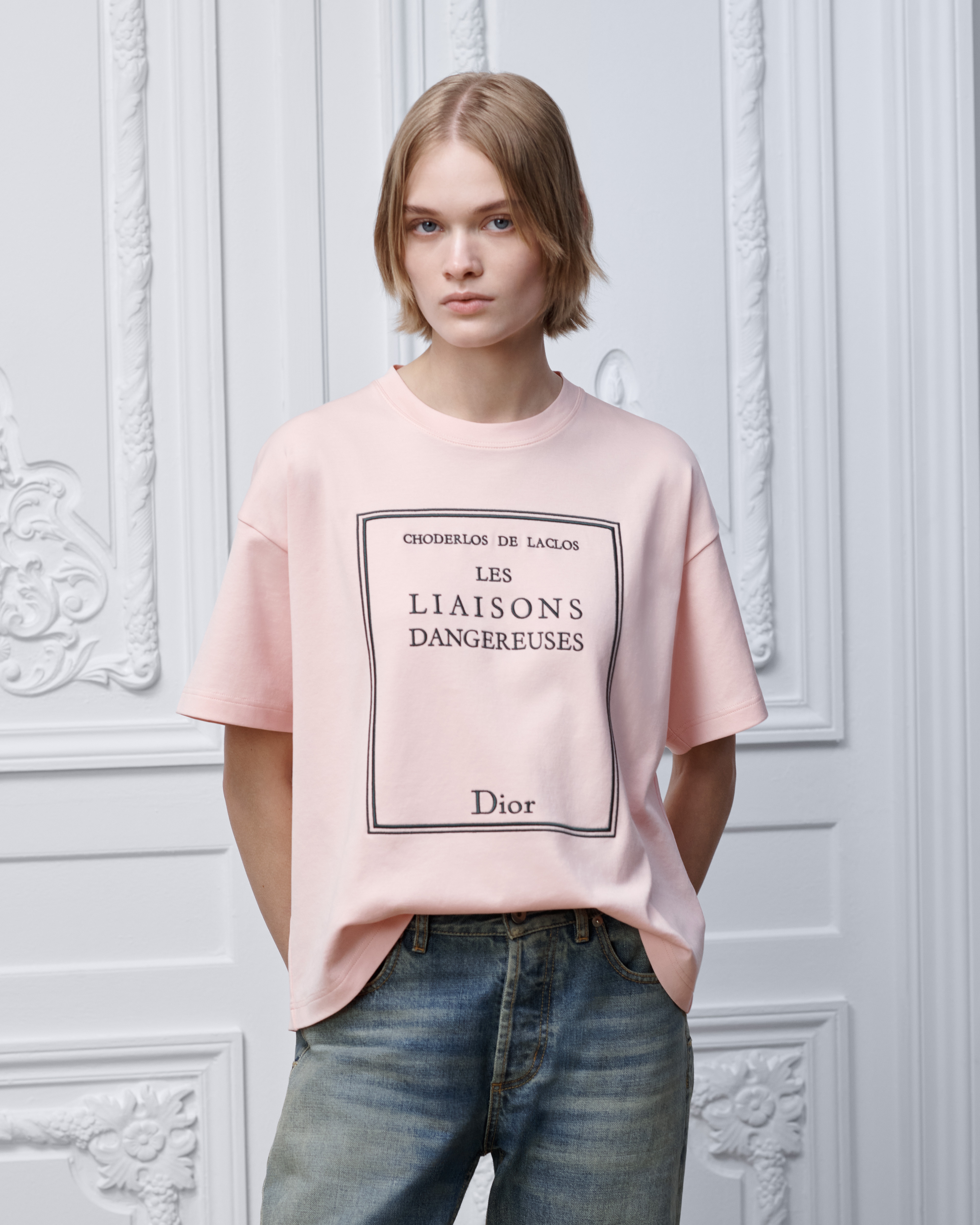 Book Cover Oversized Cropped T-Shirt Pink and Gray Cotton Jersey E04
