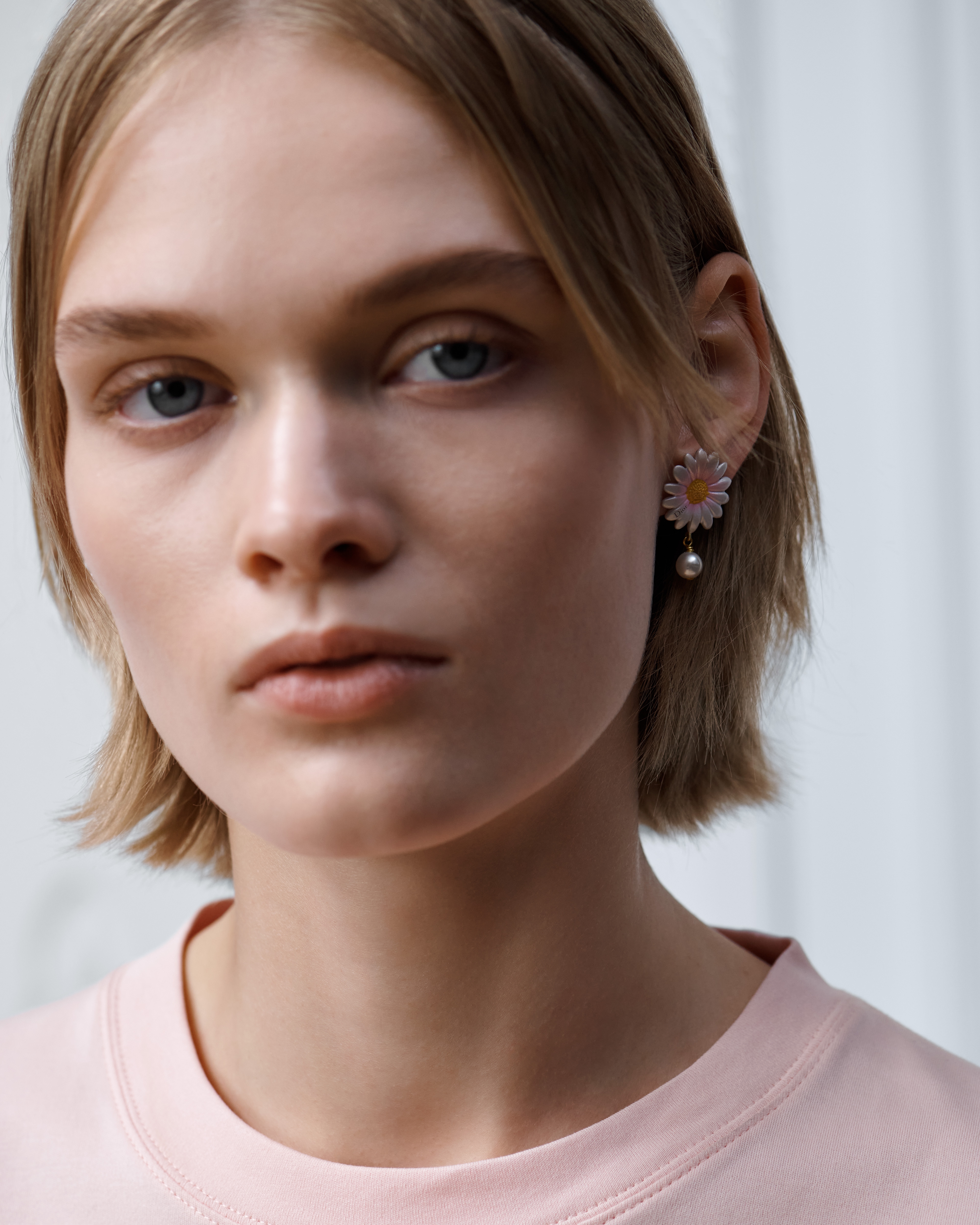 Dior Daisy Earrings Gold-Finish Metal, White Resin Pearl and Multicolor Lacquer E07